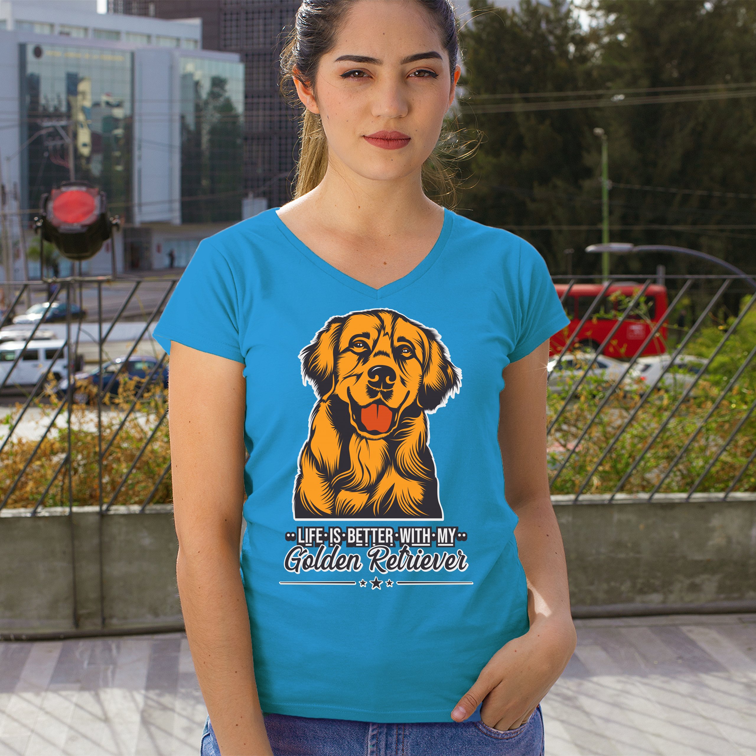 Life is Better With My Golden Retriever Women's V-Neck T-shirt Dog Owner Tee - Picture 74 of 77