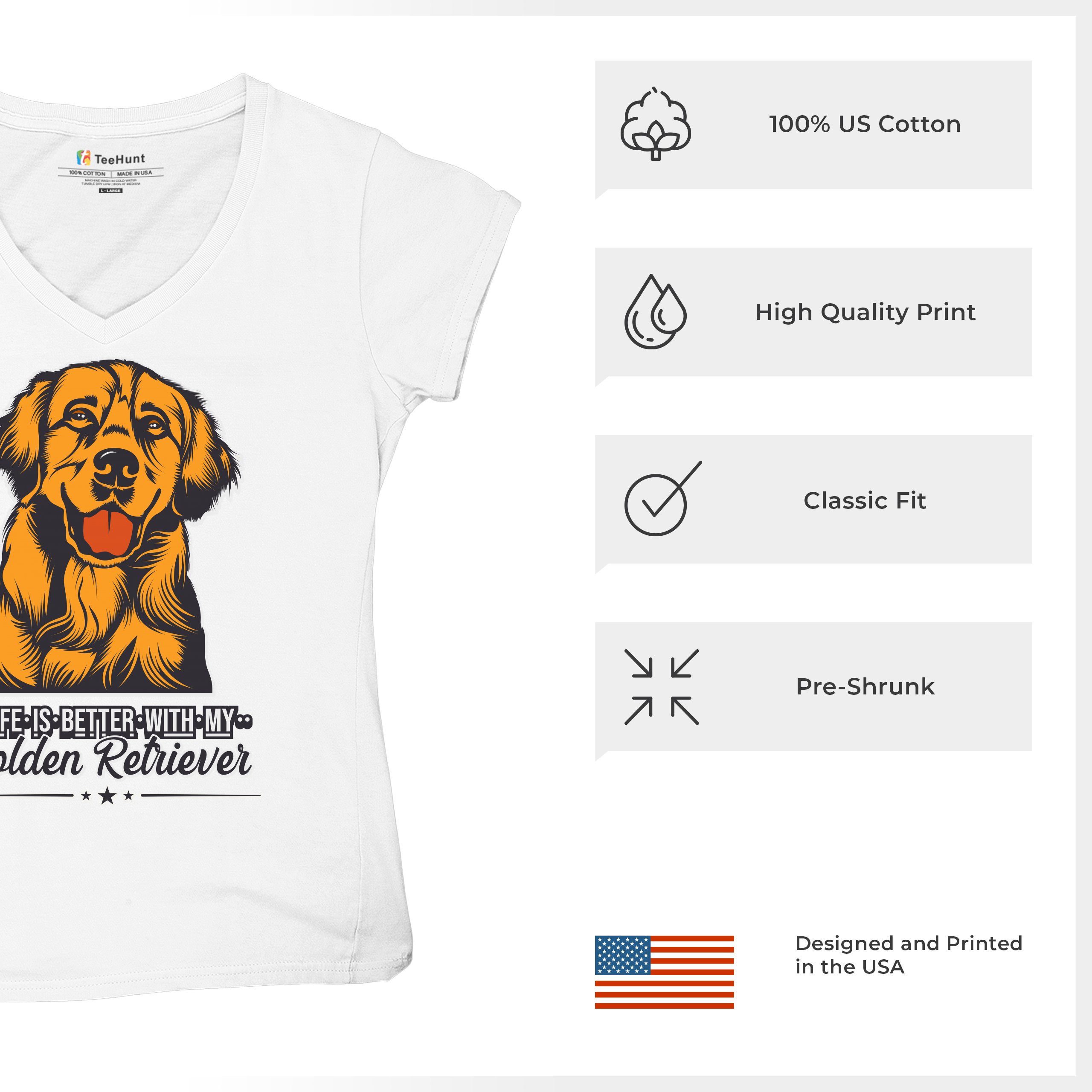 Life is Better With My Golden Retriever Women's V-Neck T-shirt Dog Owner Tee - Picture 13 of 77