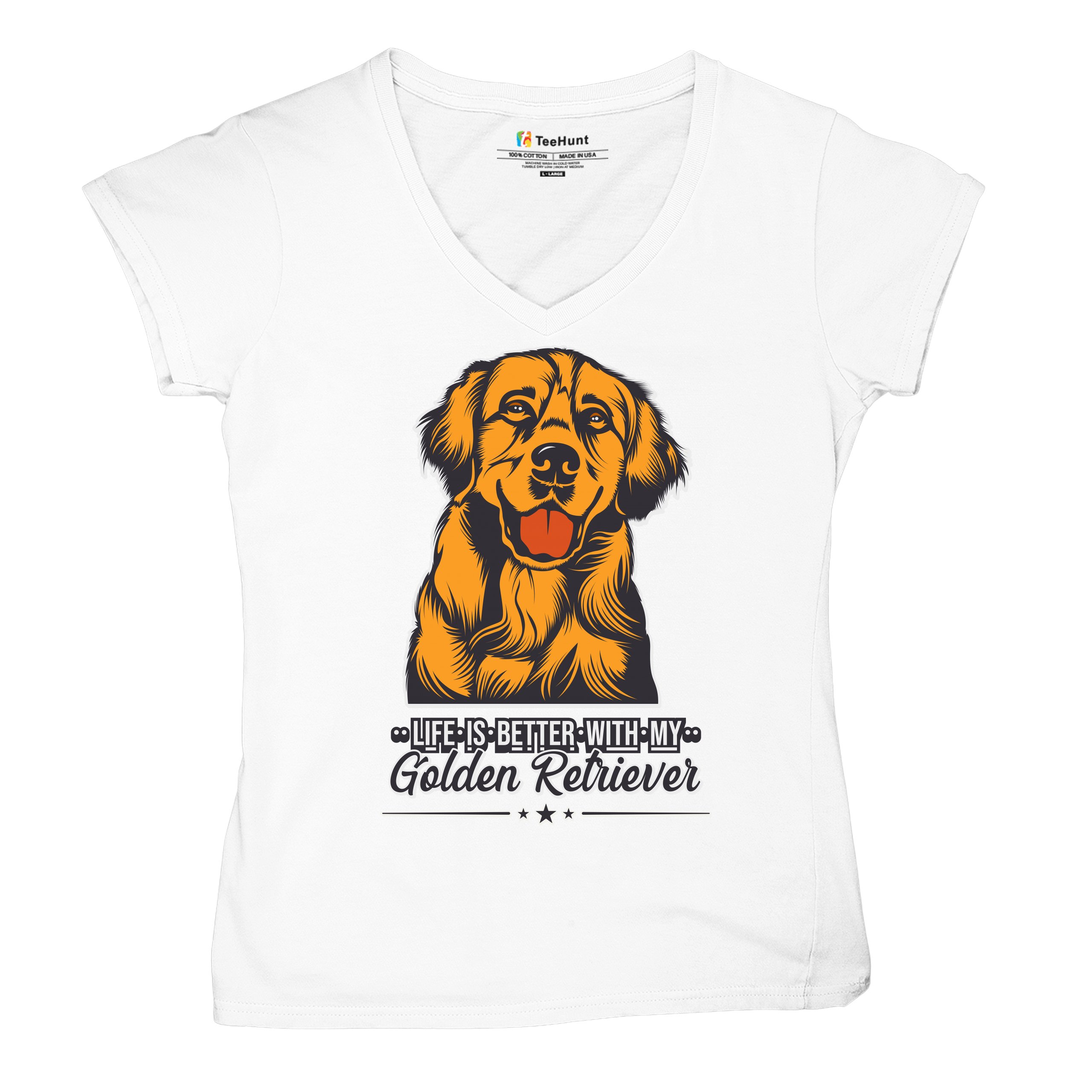 Life is Better With My Golden Retriever Women's V-Neck T-shirt Dog Owner Tee - Picture 12 of 77