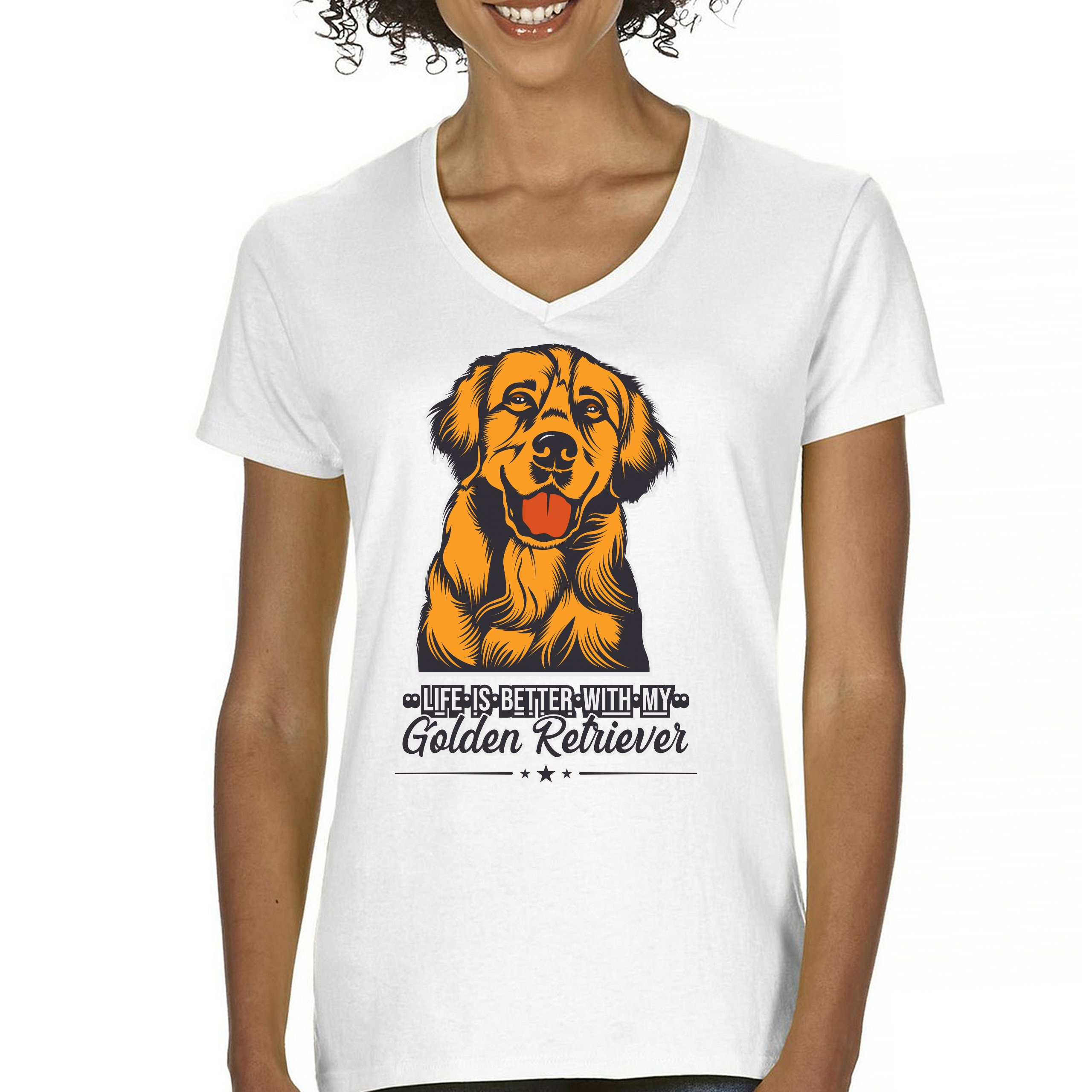 Life is Better With My Golden Retriever Women's V-Neck T-shirt Dog Owner Tee - Picture 8 of 77