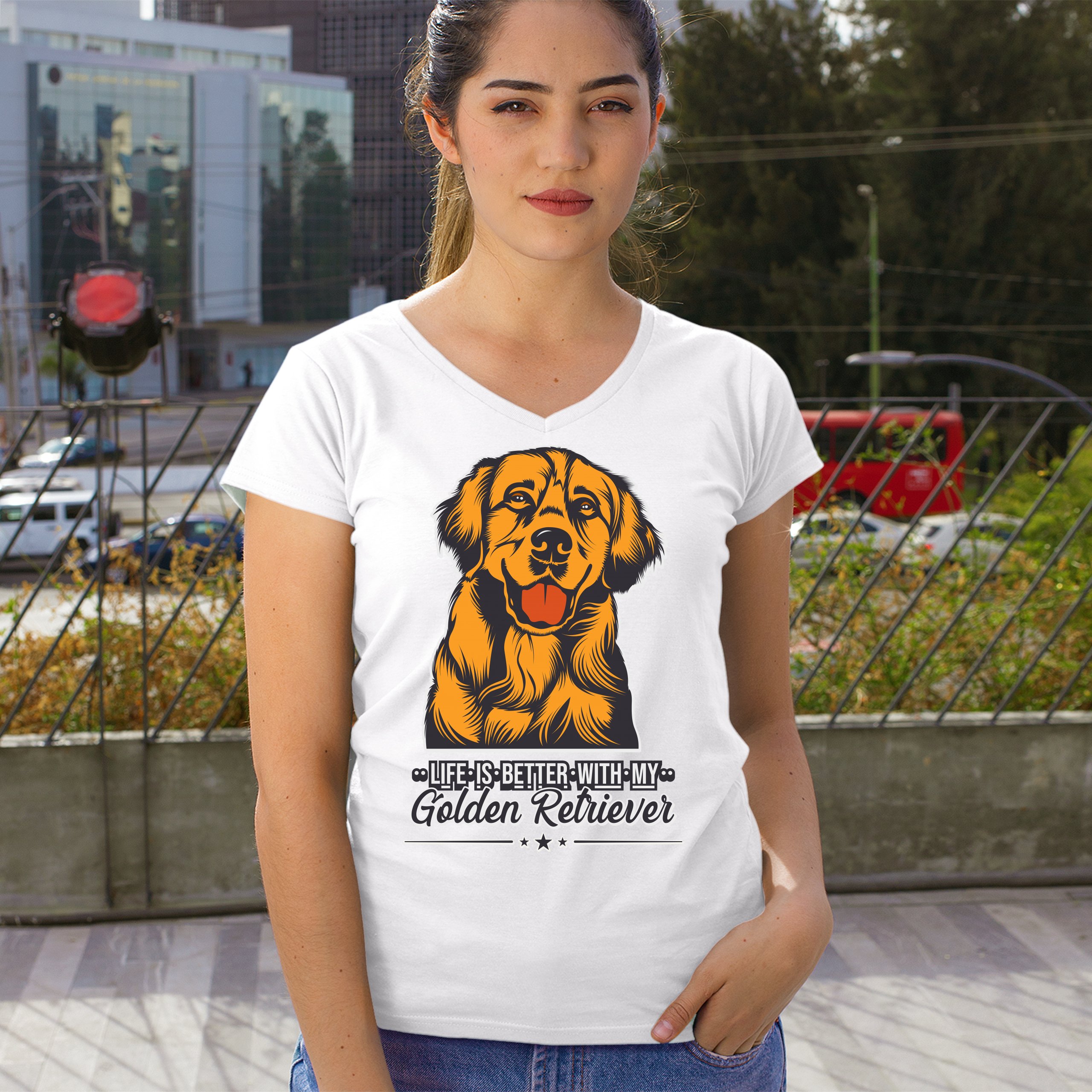 Life is Better With My Golden Retriever Women's V-Neck T-shirt Dog Owner Tee - Picture 11 of 77