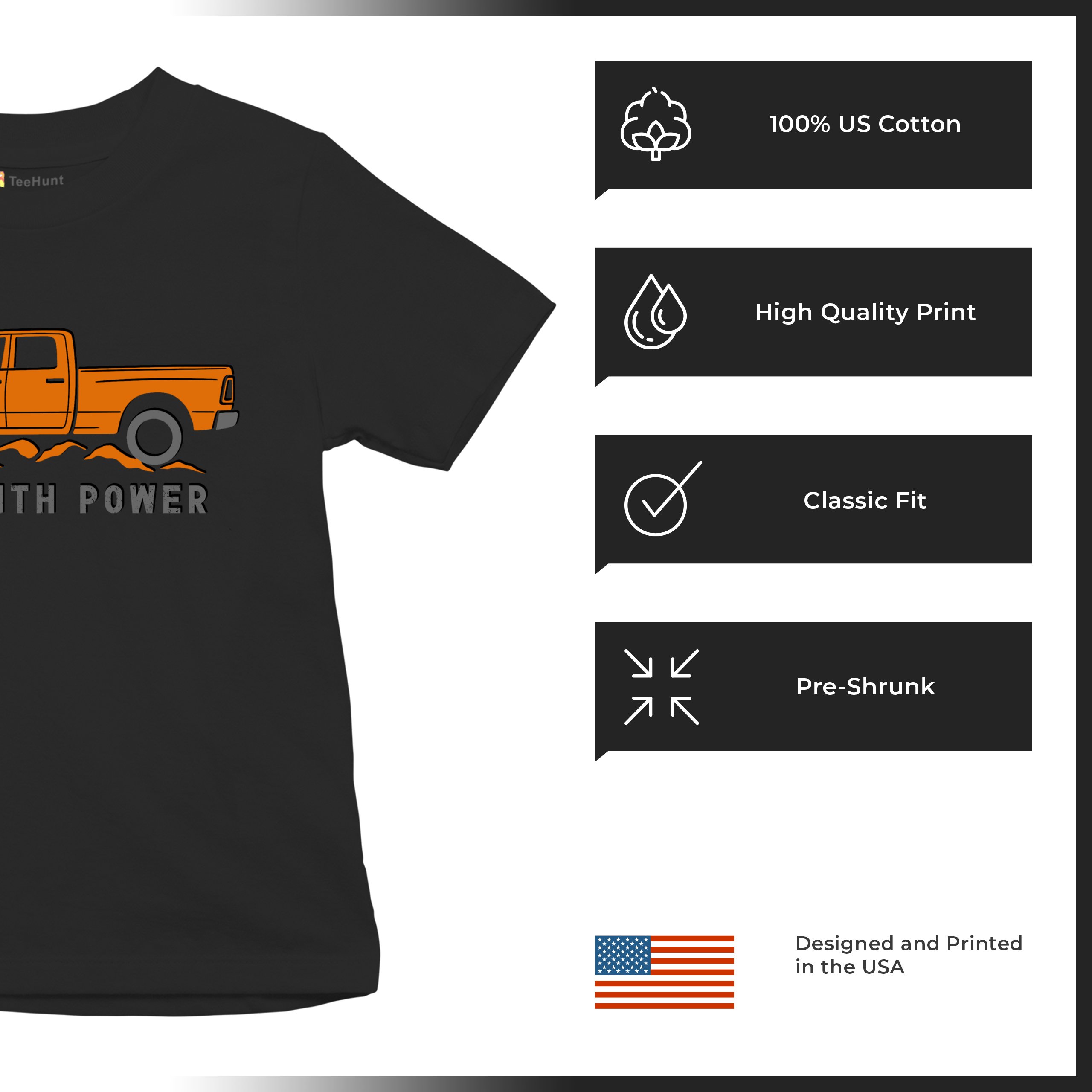 Roll With Power American Pickup Truck Youth T-shirt Offroad 4x4 Rugged Kids - Picture 7 of 50