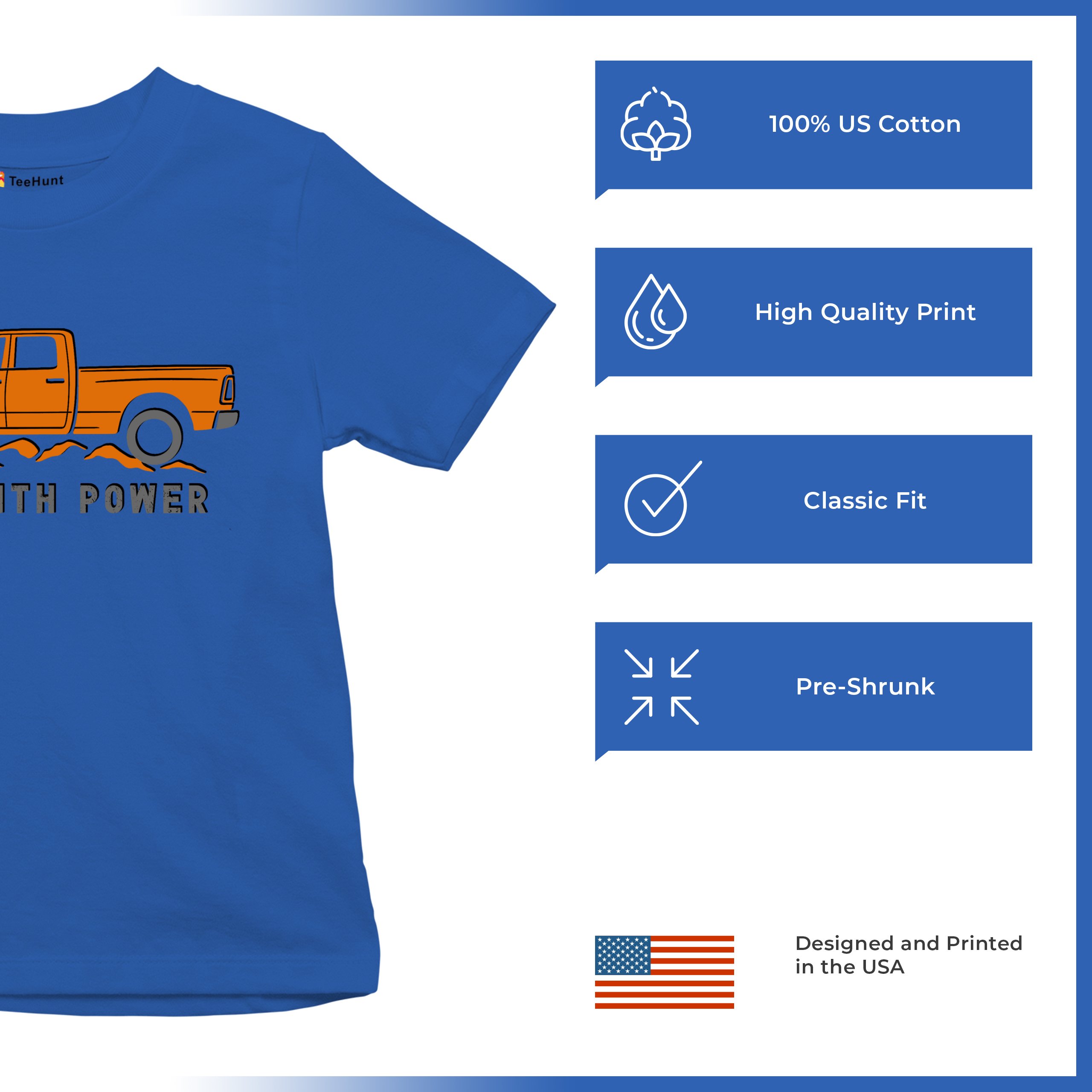 Roll With Power American Pickup Truck Youth T-shirt Offroad 4x4 Rugged Kids - Picture 42 of 50