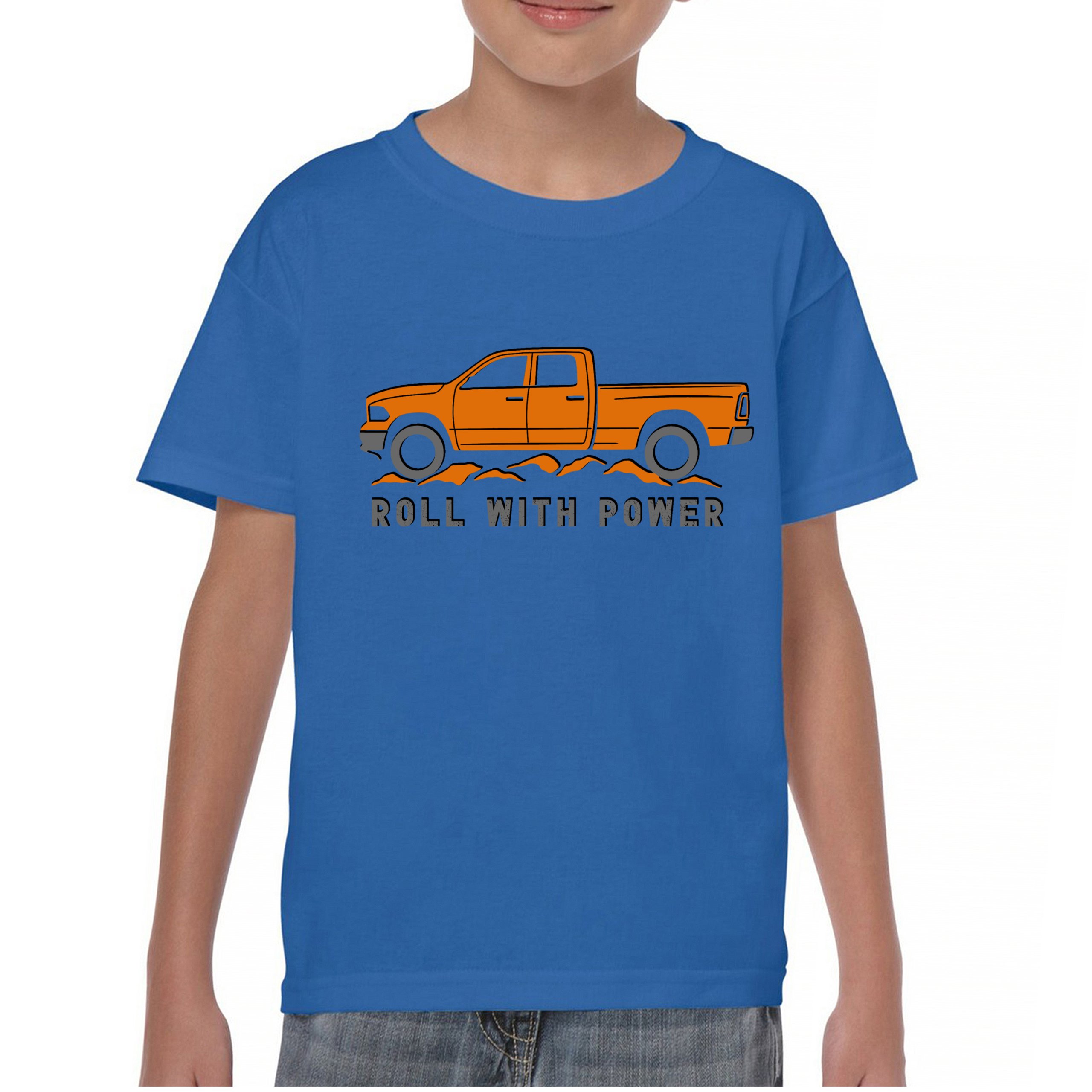 Roll With Power American Pickup Truck Youth T-shirt Offroad 4x4 Rugged Kids - Picture 37 of 50