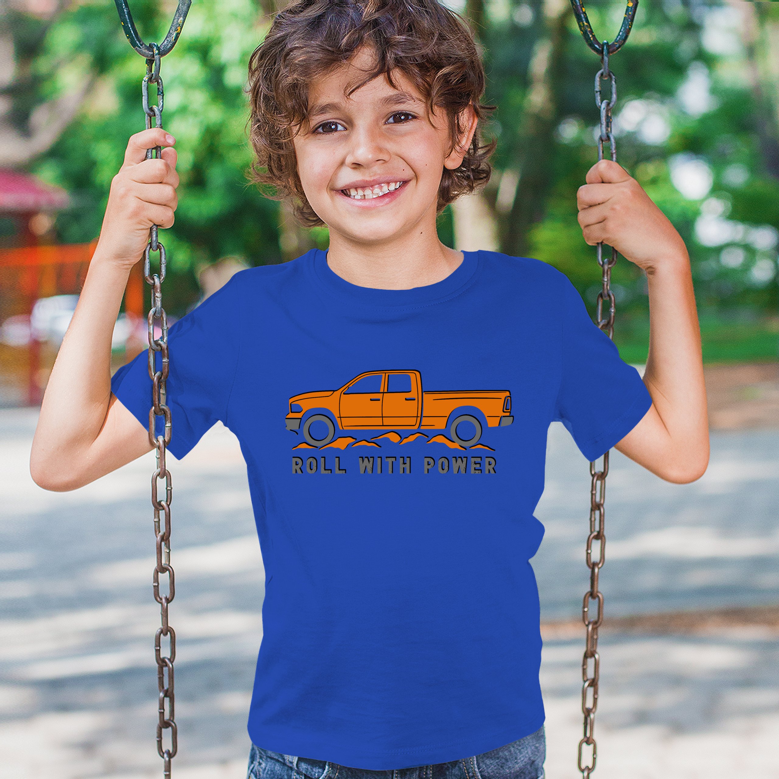 Roll With Power American Pickup Truck Youth T-shirt Offroad 4x4 Rugged Kids - Picture 40 of 50