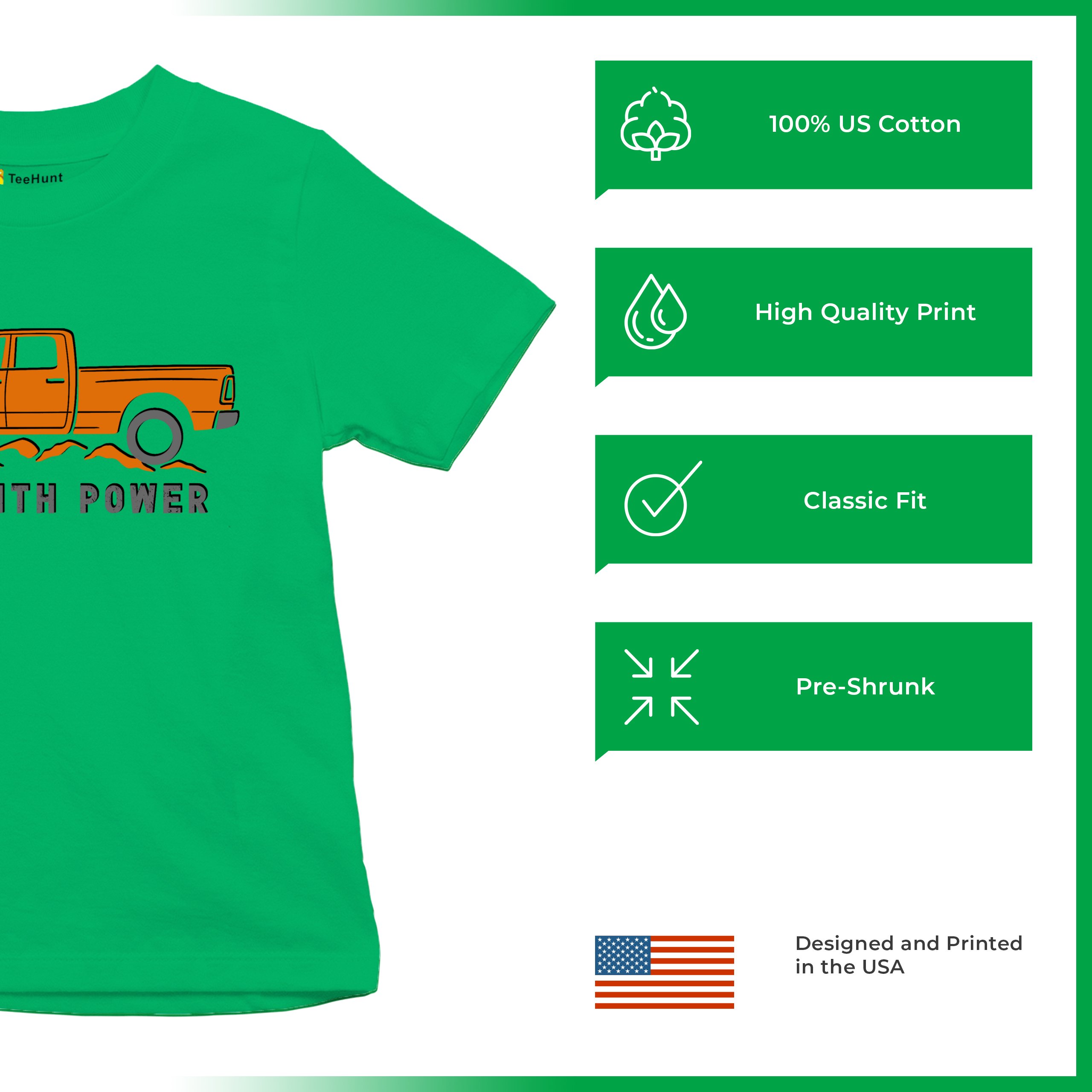 Roll With Power American Pickup Truck Youth T-shirt Offroad 4x4 Rugged Kids - Picture 35 of 50