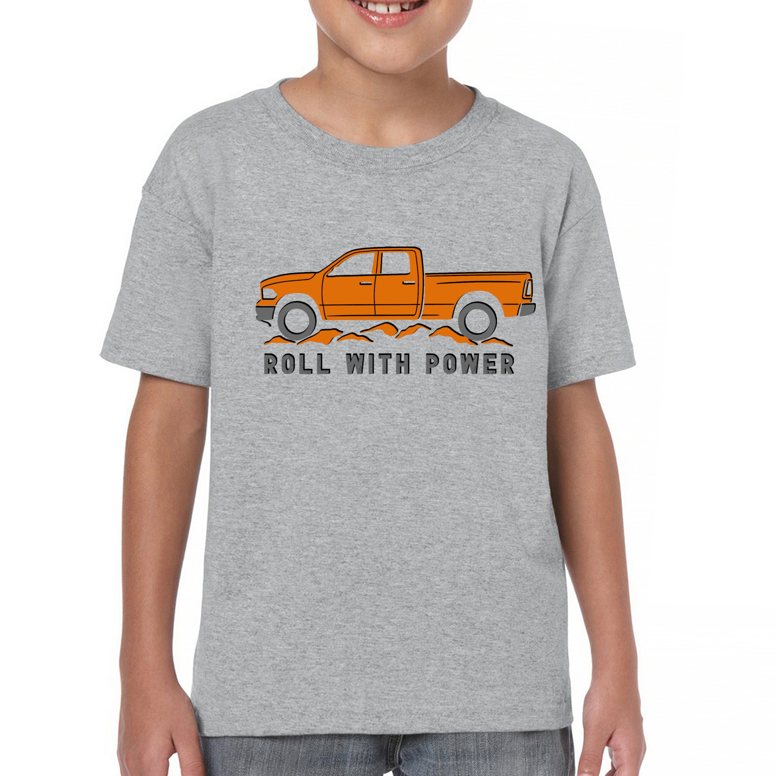 Roll With Power American Pickup Truck Youth T-shirt Offroad 4x4 Rugged Kids - Picture 9 of 50