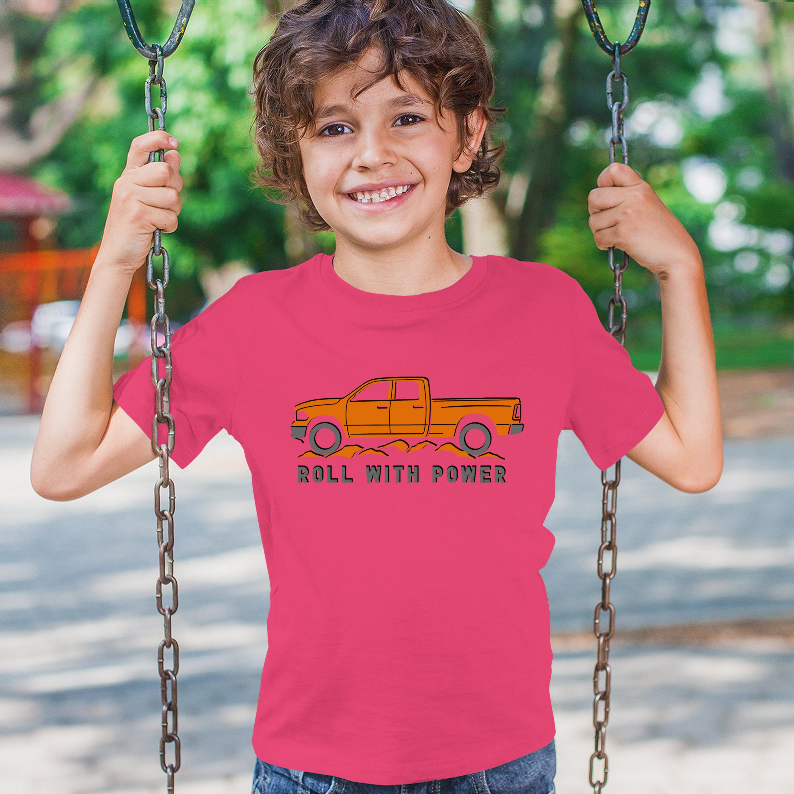 Roll With Power American Pickup Truck Youth T-shirt Offroad 4x4 Rugged Kids - Picture 47 of 50