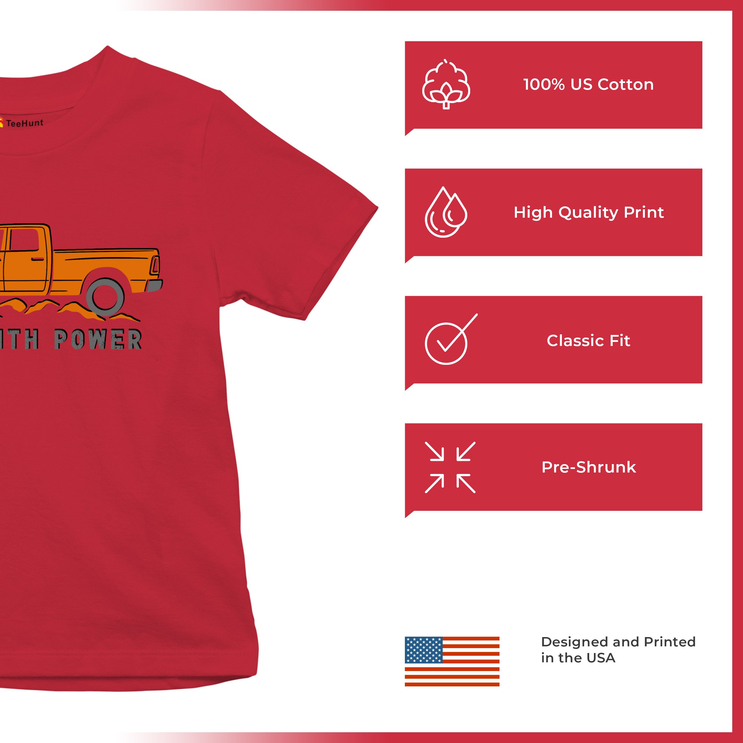 Roll With Power American Pickup Truck Youth T-shirt Offroad 4x4 Rugged Kids - Picture 21 of 50