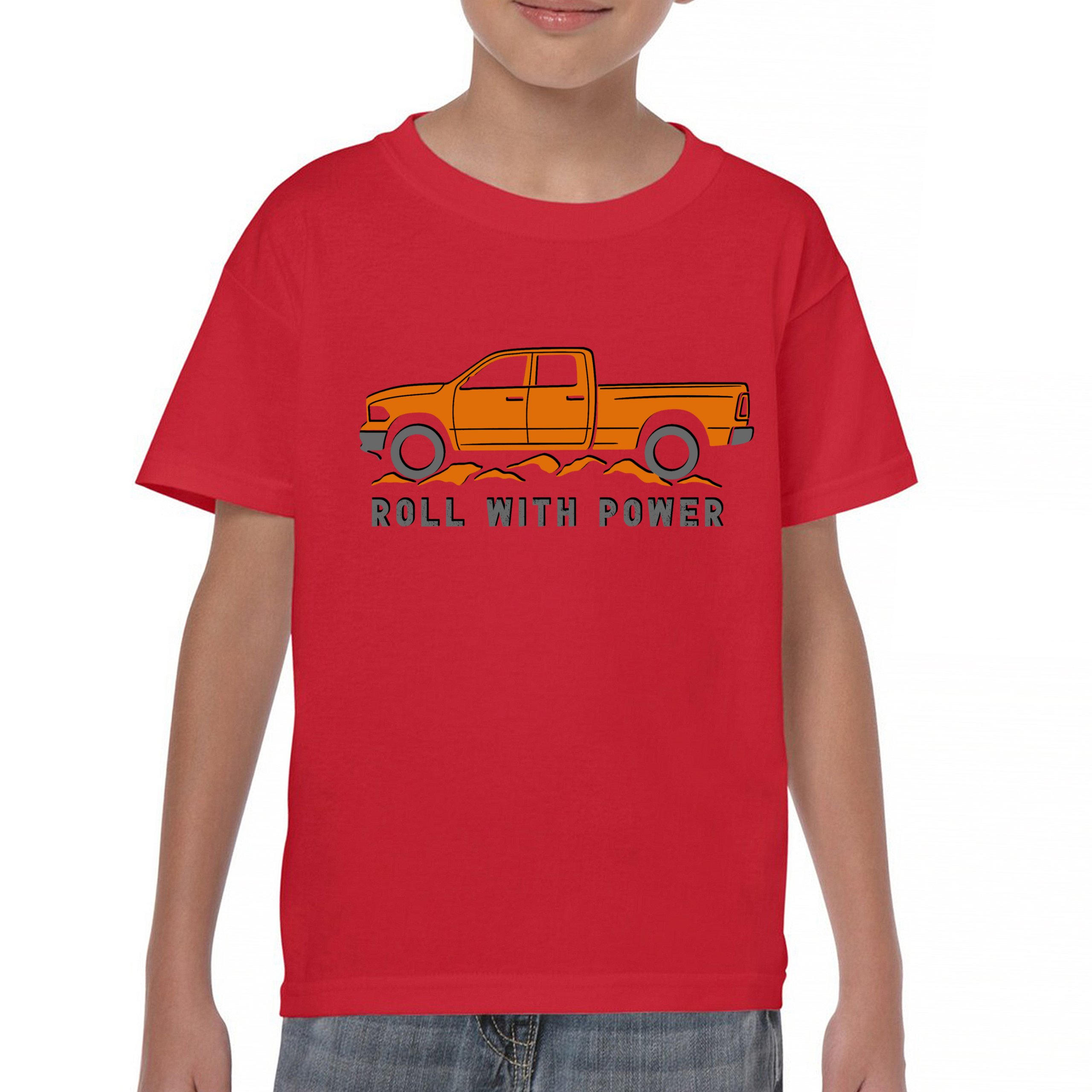 Roll With Power American Pickup Truck Youth T-shirt Offroad 4x4 Rugged Kids - Picture 16 of 50