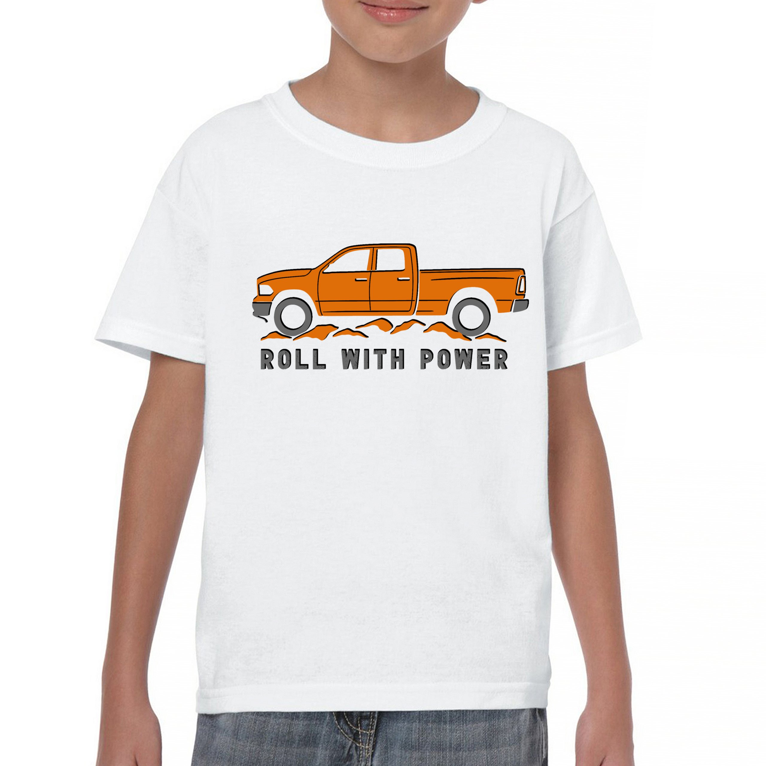 Roll With Power American Pickup Truck Youth T-shirt Offroad 4x4 Rugged Kids - Picture 23 of 50