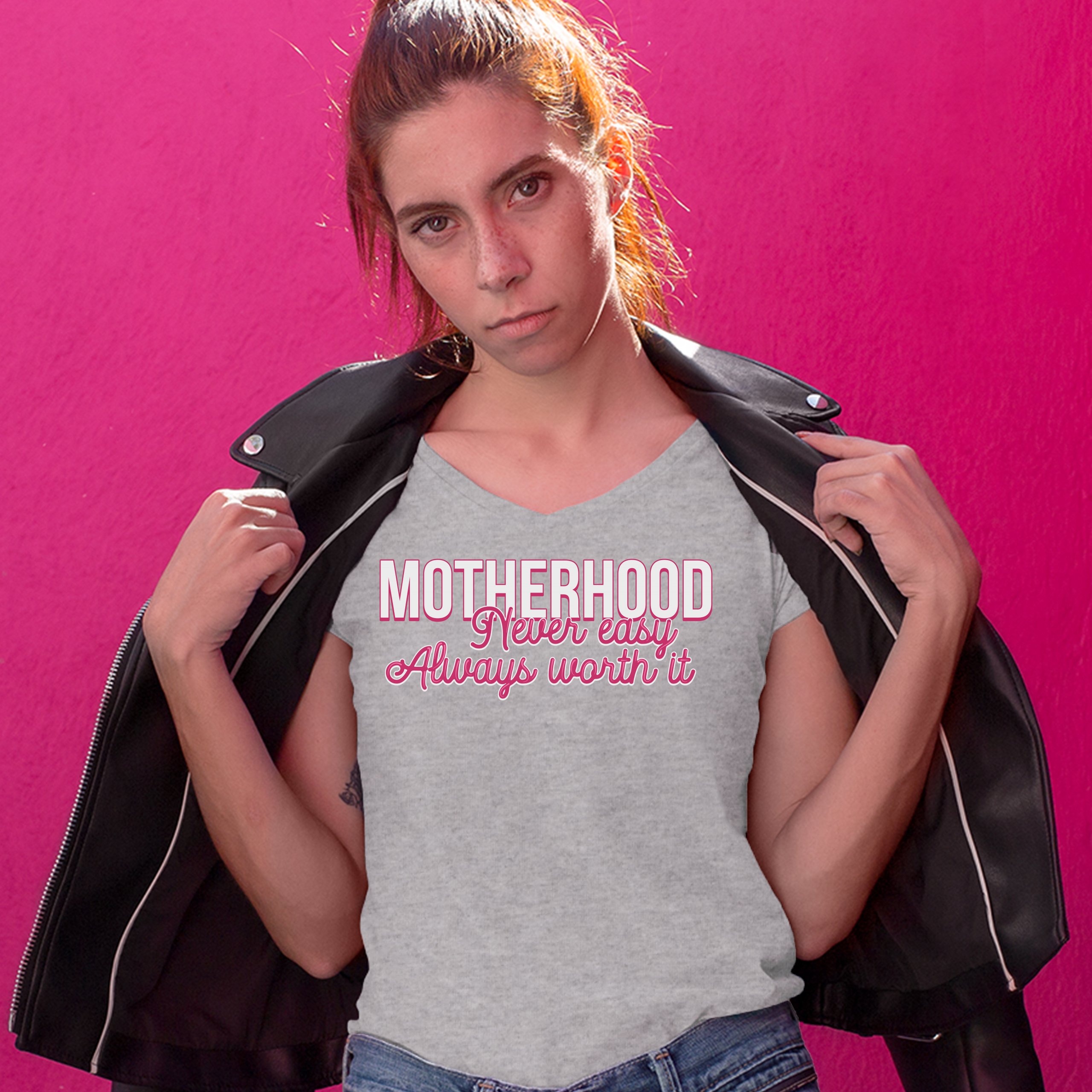 Motherhood Never Easy Always Worth It Women's V-Neck T-shirt Mother's Day Tee