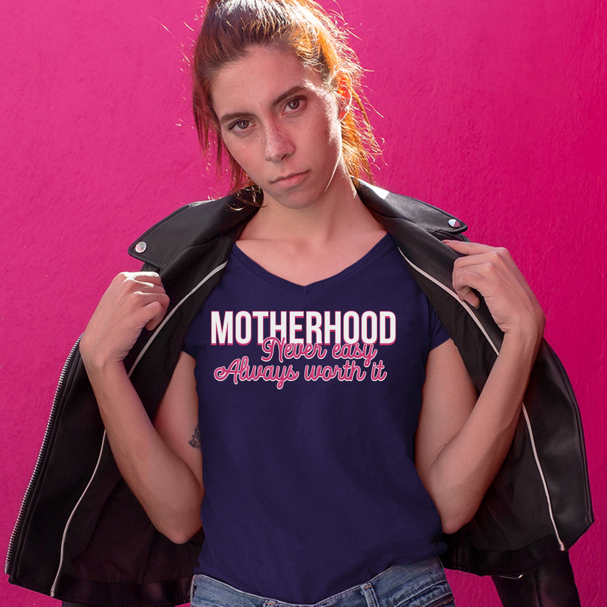 Motherhood Never Easy Always Worth It Women's V-Neck T-shirt Mother's Day Tee