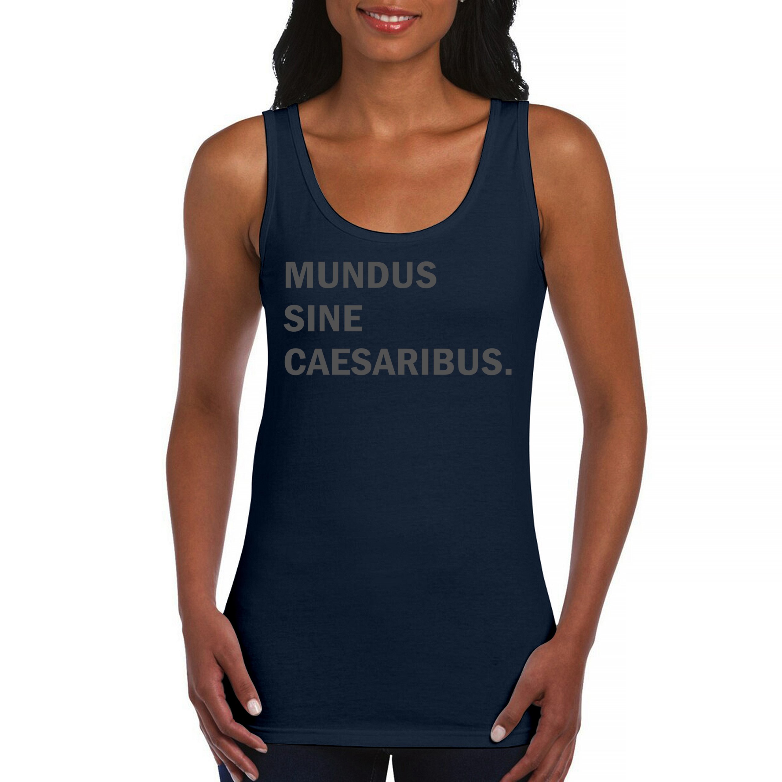 Camiseta sin mangas Mundus Sine Caesaribus para mujer Un mundo sin césares parodia divertida - Imagen 16 de 22
