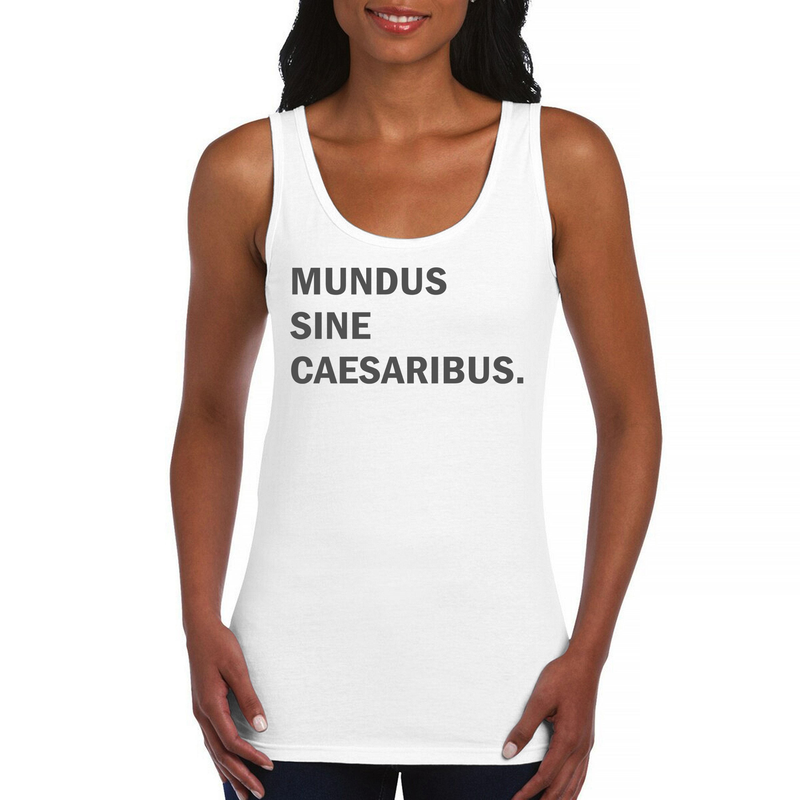 Camiseta sin mangas Mundus Sine Caesaribus para mujer Un mundo sin césares parodia divertida - Imagen 9 de 22