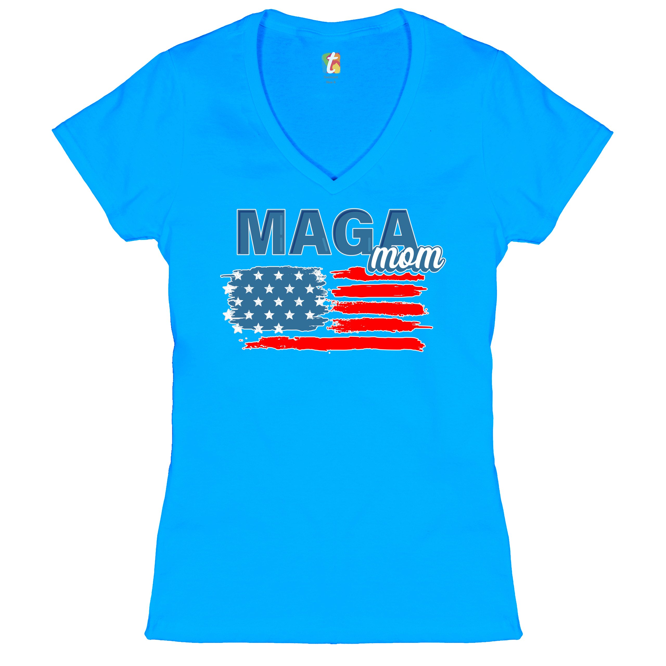 MAGA Mom American Flag Women's V-Neck T-shirt Donald Trump 2024 Vote Red Tee