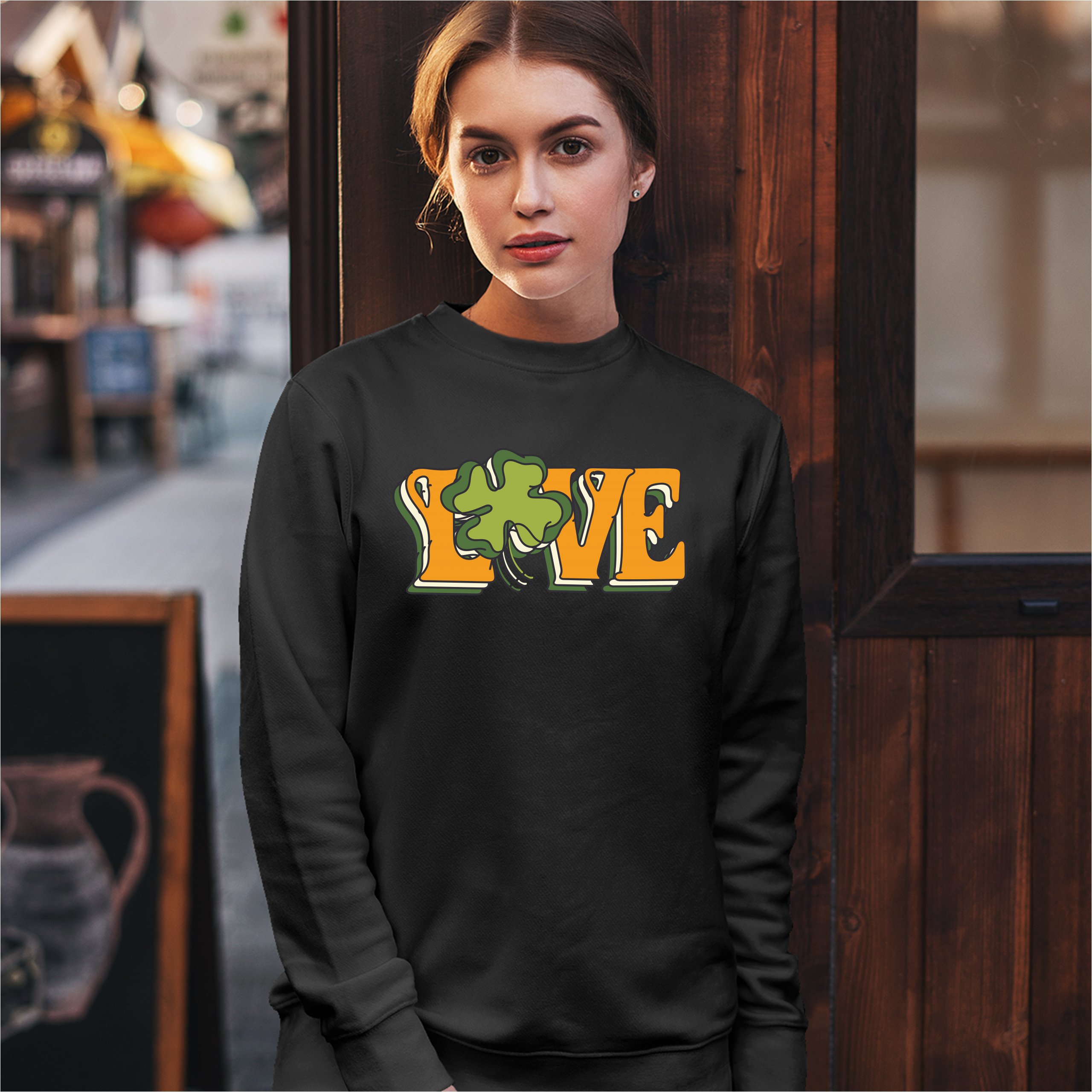 LOVE Sweatshirt Irish Shamrock St. Patrick's Day Holiday Clover Crewneck - Picture 11 of 36