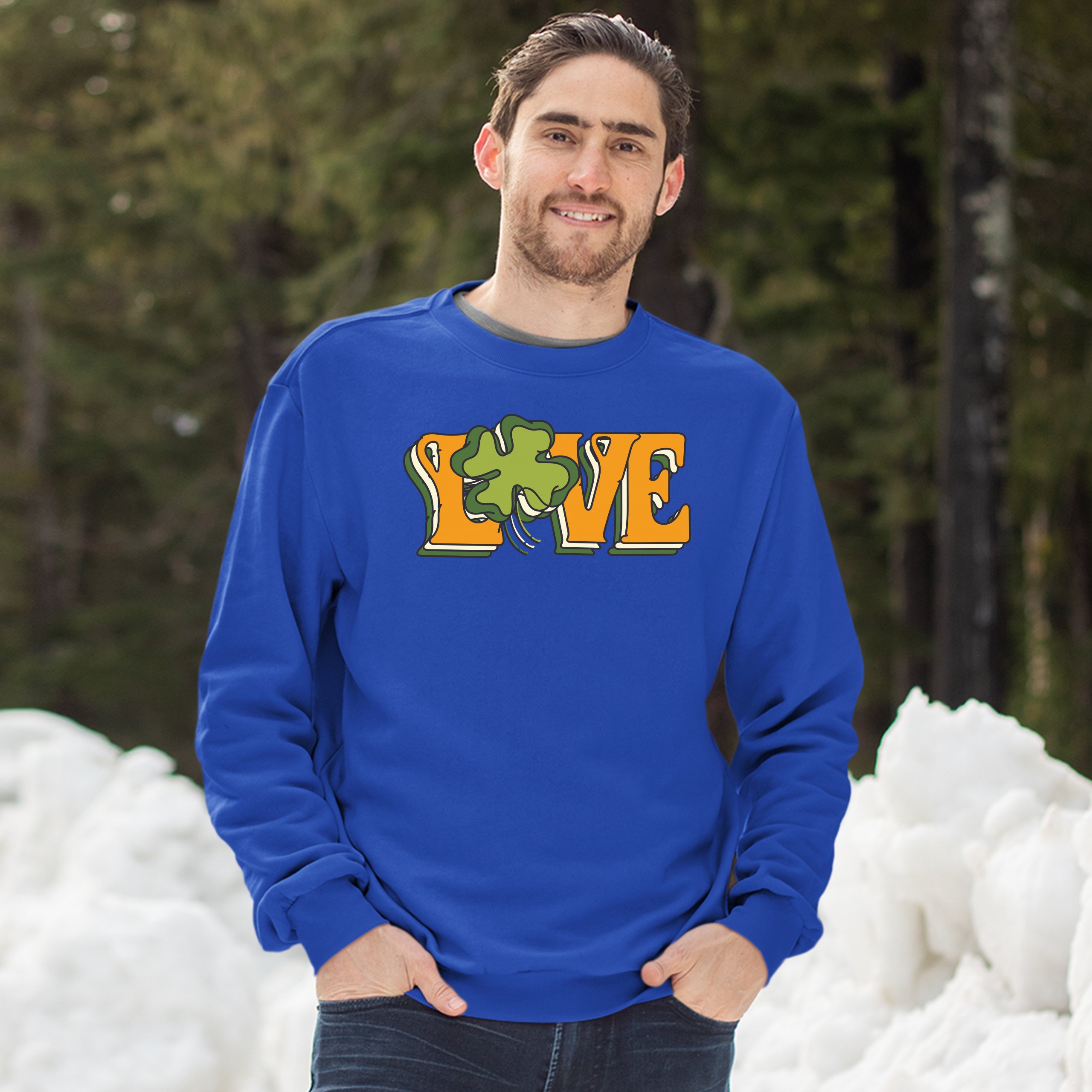 LOVE Sweatshirt Irish Shamrock St. Patrick's Day Holiday Clover Crewneck - Picture 35 of 36