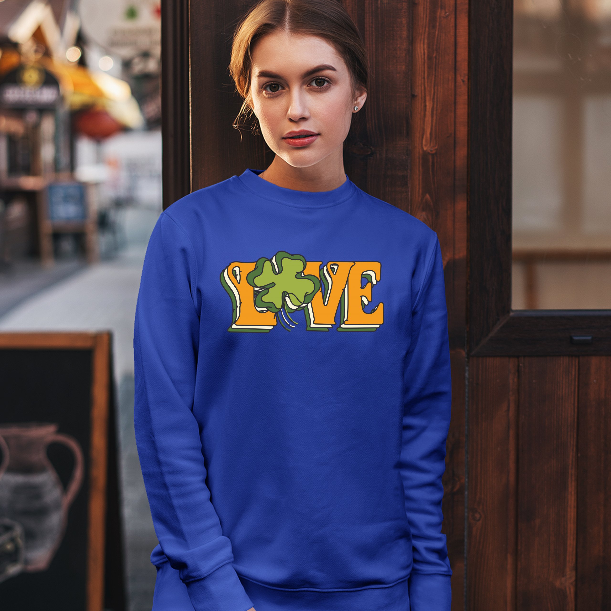 LOVE Sweatshirt Irish Shamrock St. Patrick's Day Holiday Clover Crewneck - Picture 36 of 36