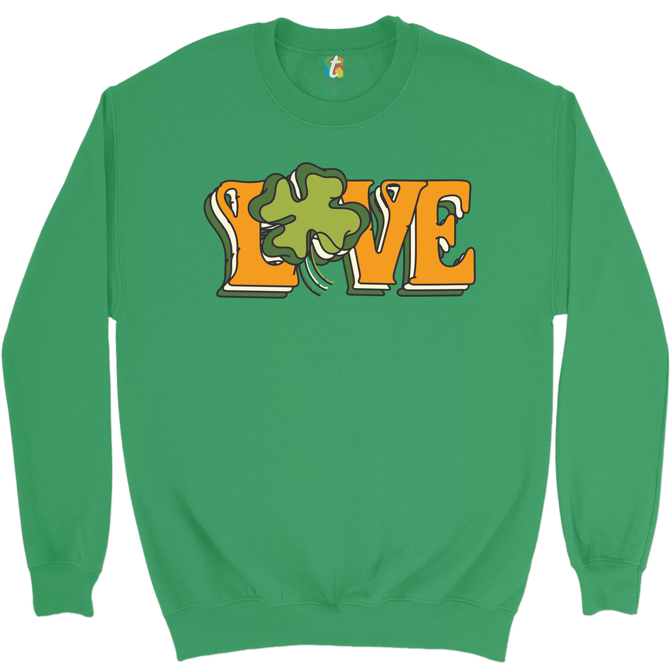 LOVE Sweatshirt Irish Shamrock St. Patrick's Day Holiday Clover Crewneck - Picture 2 of 36
