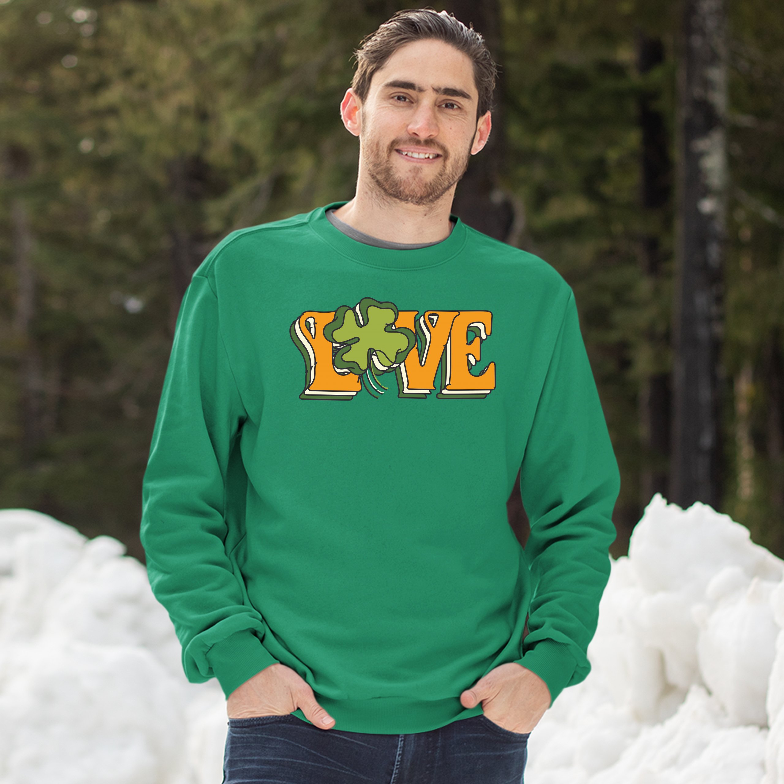 LOVE Sweatshirt Irish Shamrock St. Patrick's Day Holiday Clover Crewneck - Picture 5 of 36