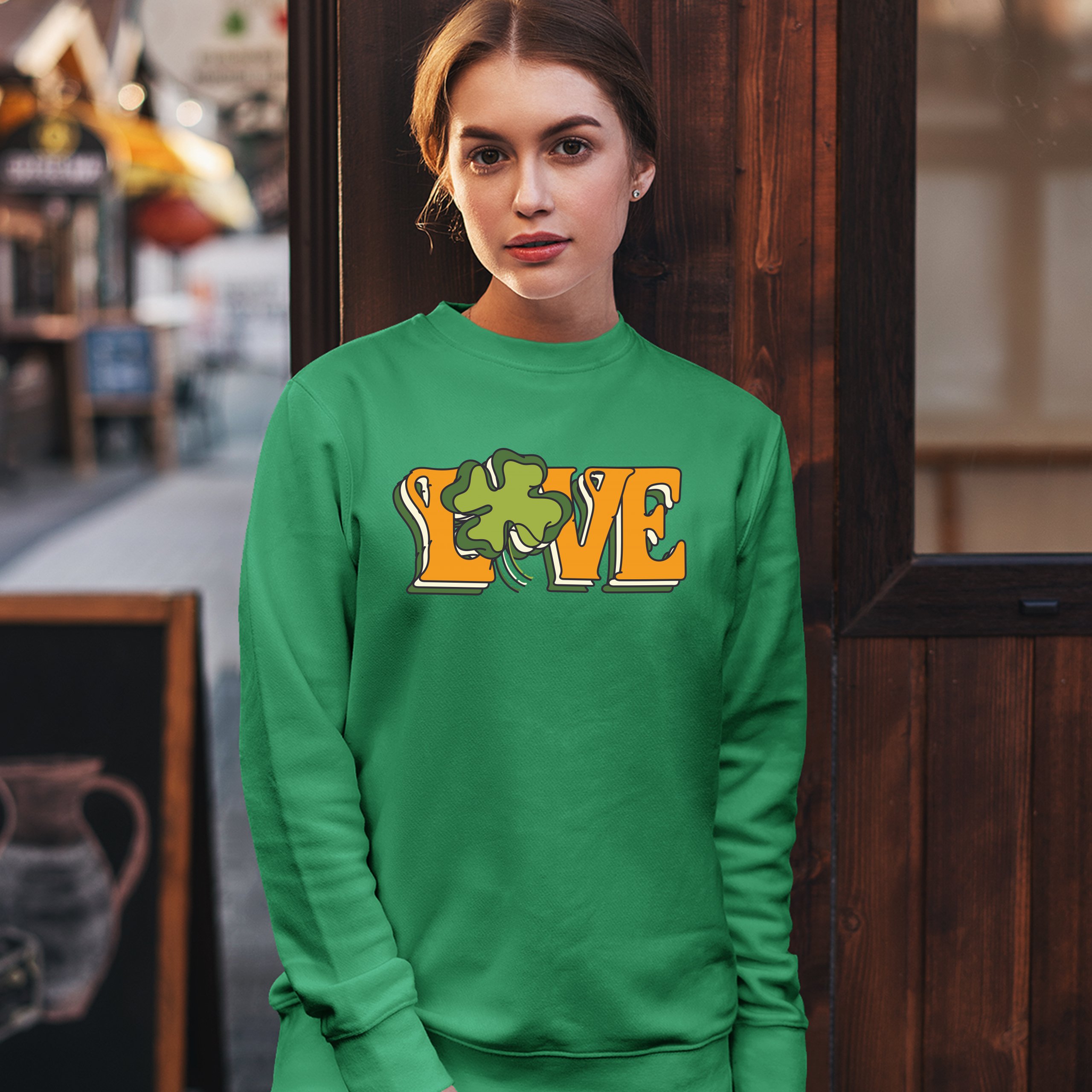 LOVE Sweatshirt Irish Shamrock St. Patrick's Day Holiday Clover Crewneck - Picture 6 of 36