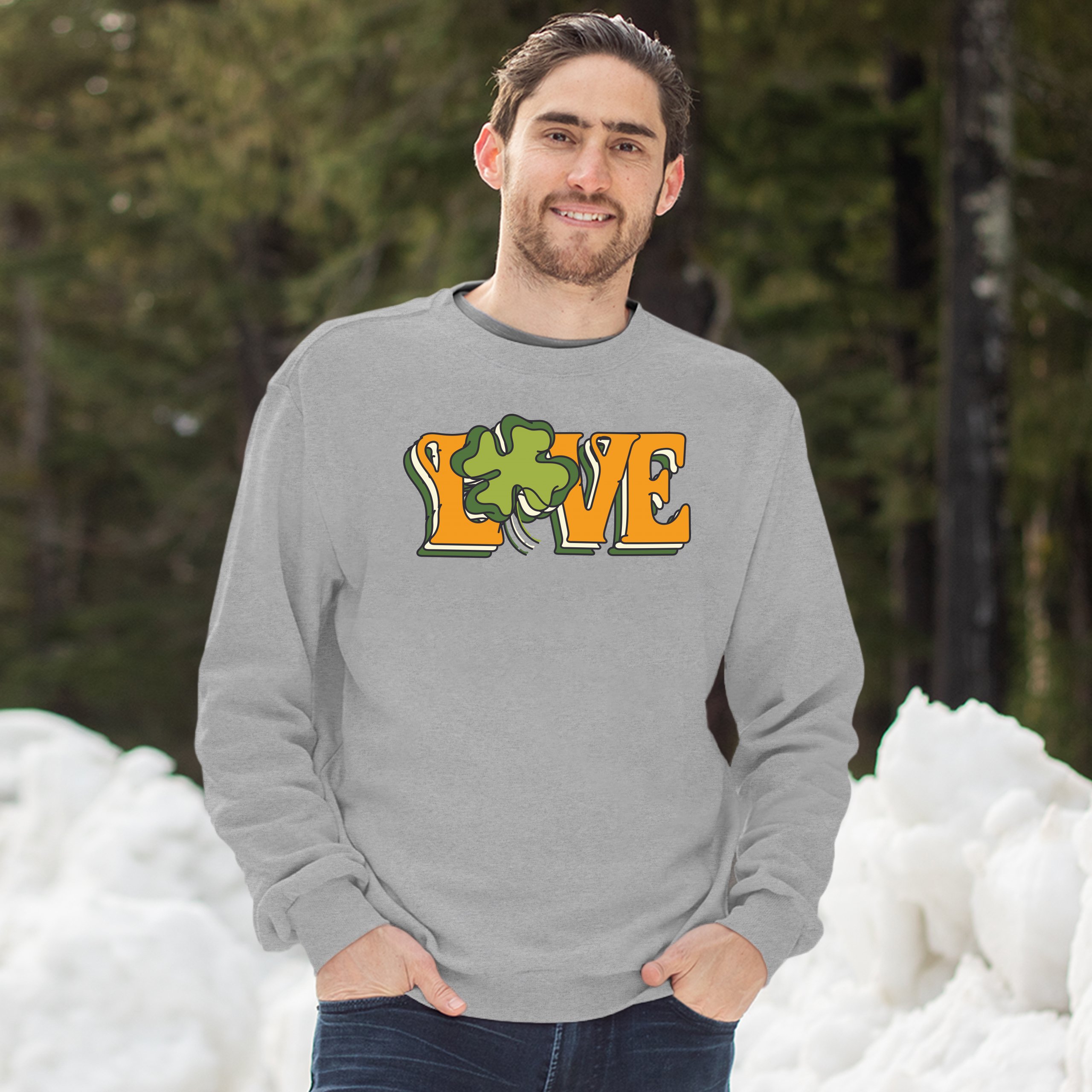 LOVE Sweatshirt Irish Shamrock St. Patrick's Day Holiday Clover Crewneck - Picture 15 of 36