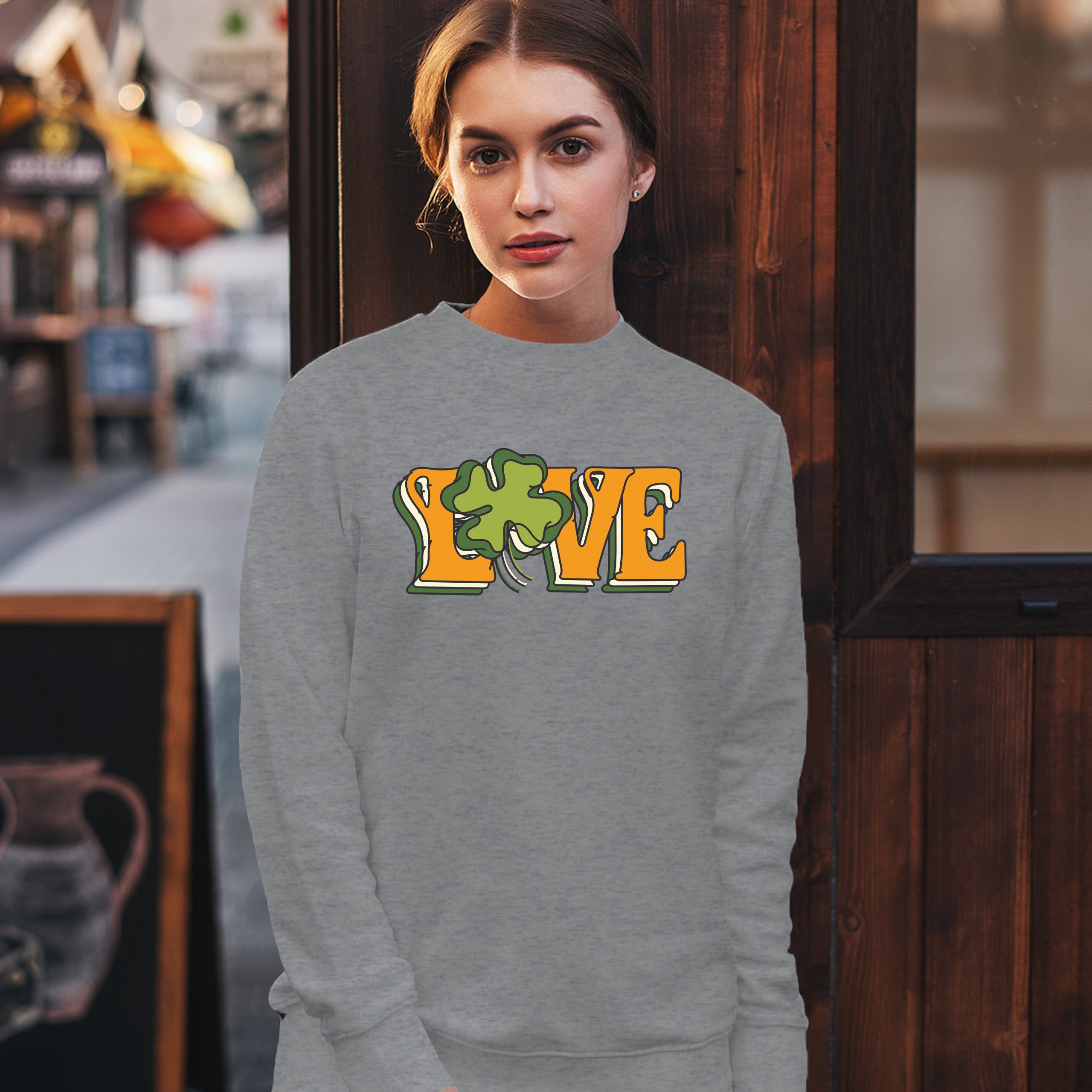 LOVE Sweatshirt Irish Shamrock St. Patrick's Day Holiday Clover Crewneck - Picture 16 of 36