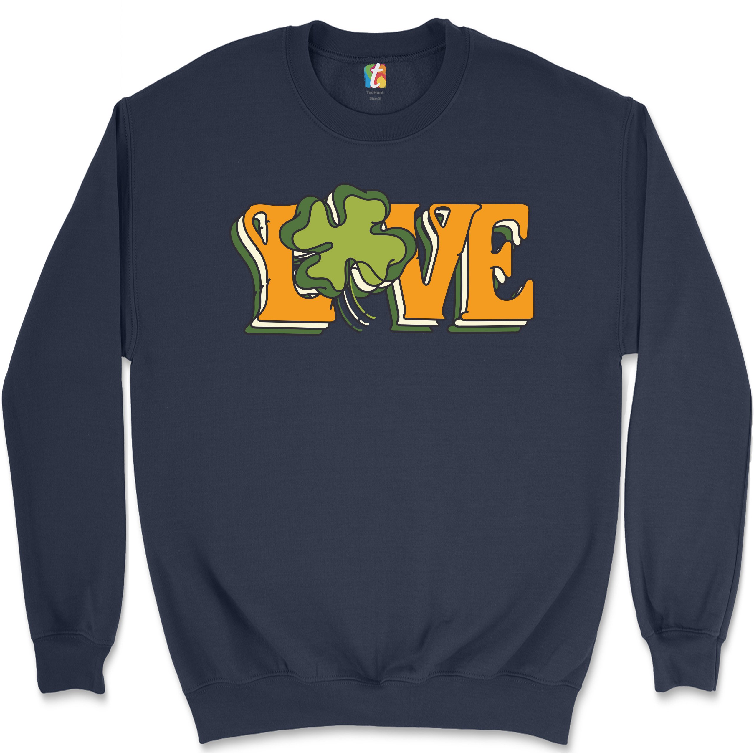 LOVE Sweatshirt Irish Shamrock St. Patrick's Day Holiday Clover Crewneck - Picture 27 of 36