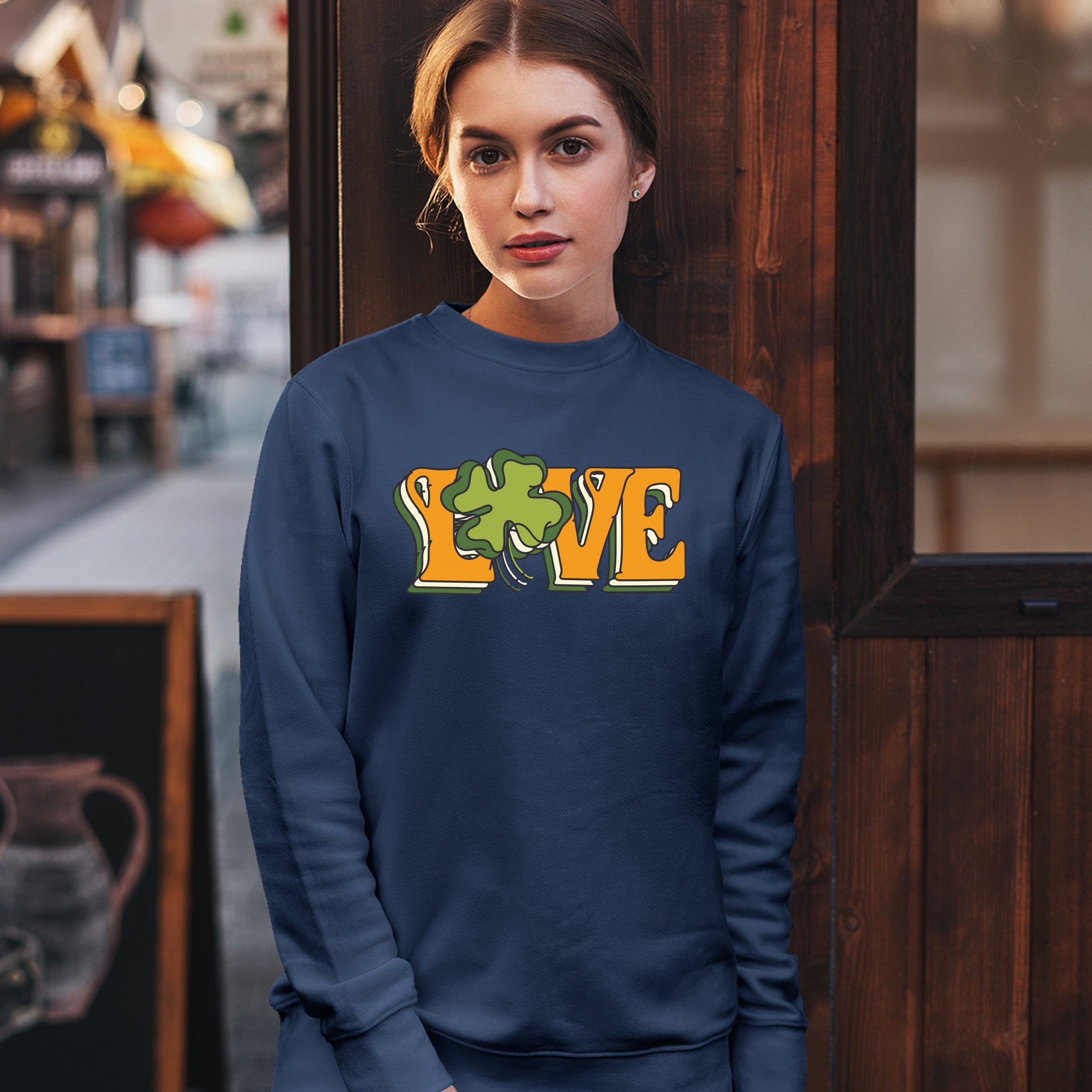 LOVE Sweatshirt Irish Shamrock St. Patrick's Day Holiday Clover Crewneck - Picture 31 of 36