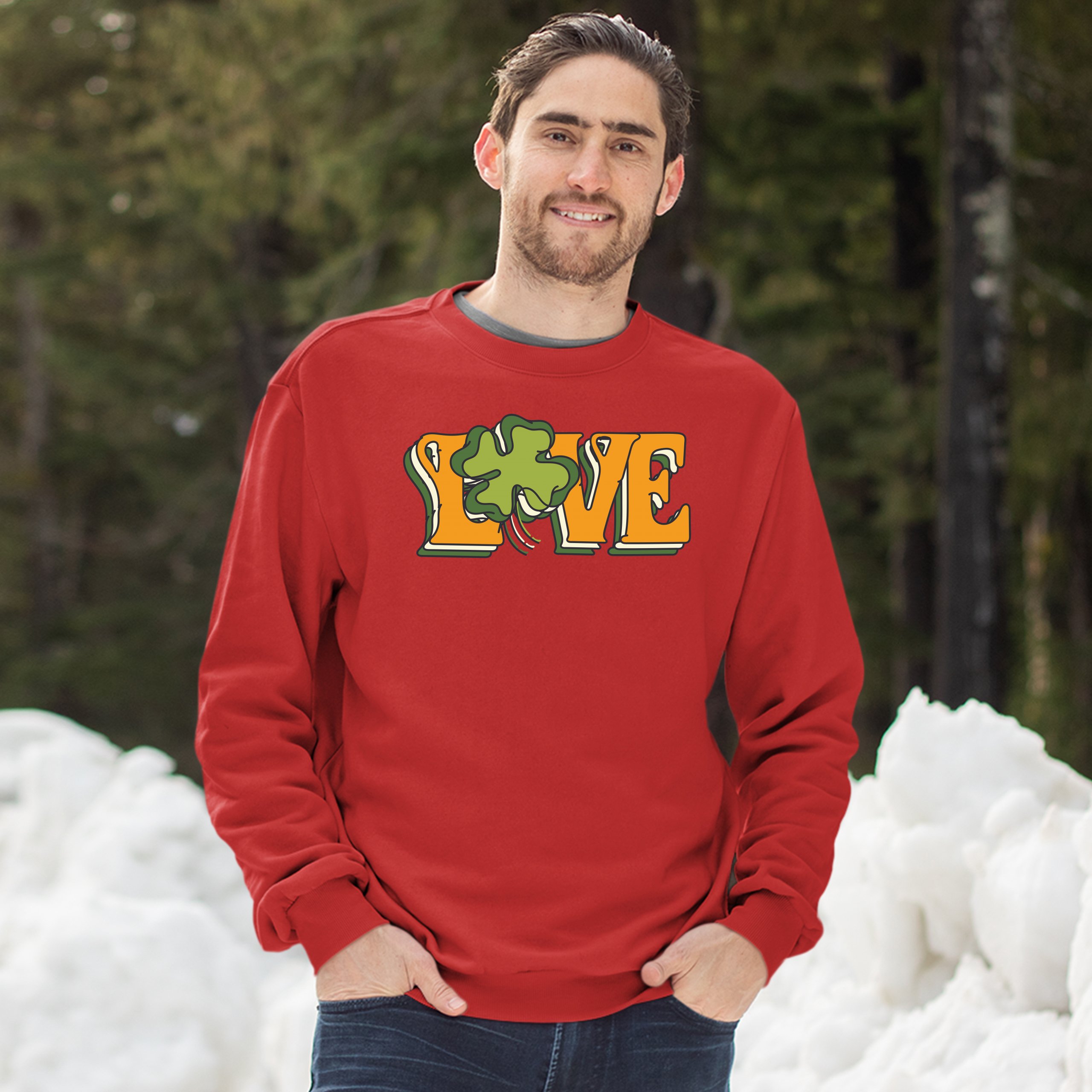 LOVE Sweatshirt Irish Shamrock St. Patrick's Day Holiday Clover Crewneck - Picture 20 of 36