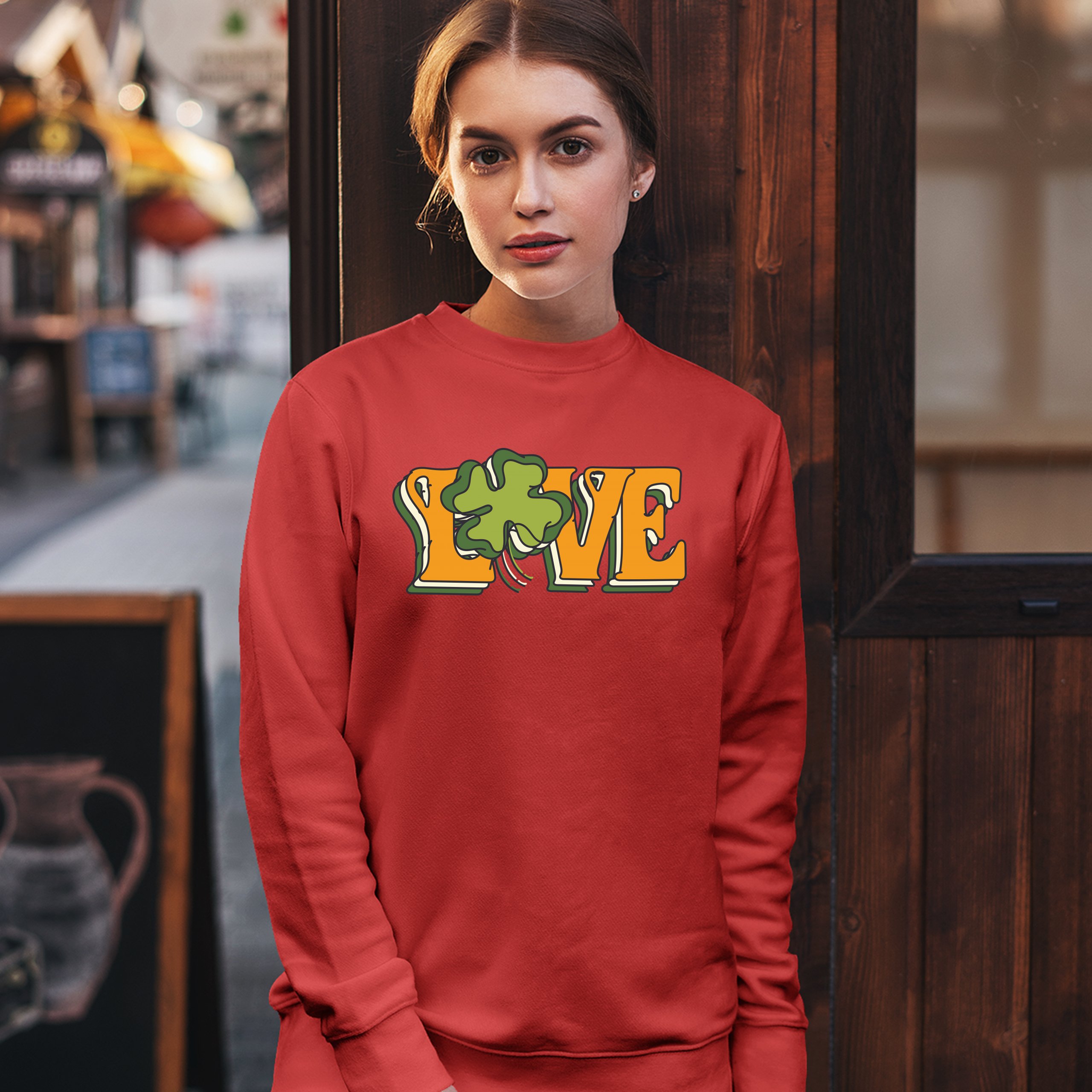 LOVE Sweatshirt Irish Shamrock St. Patrick's Day Holiday Clover Crewneck - Picture 21 of 36