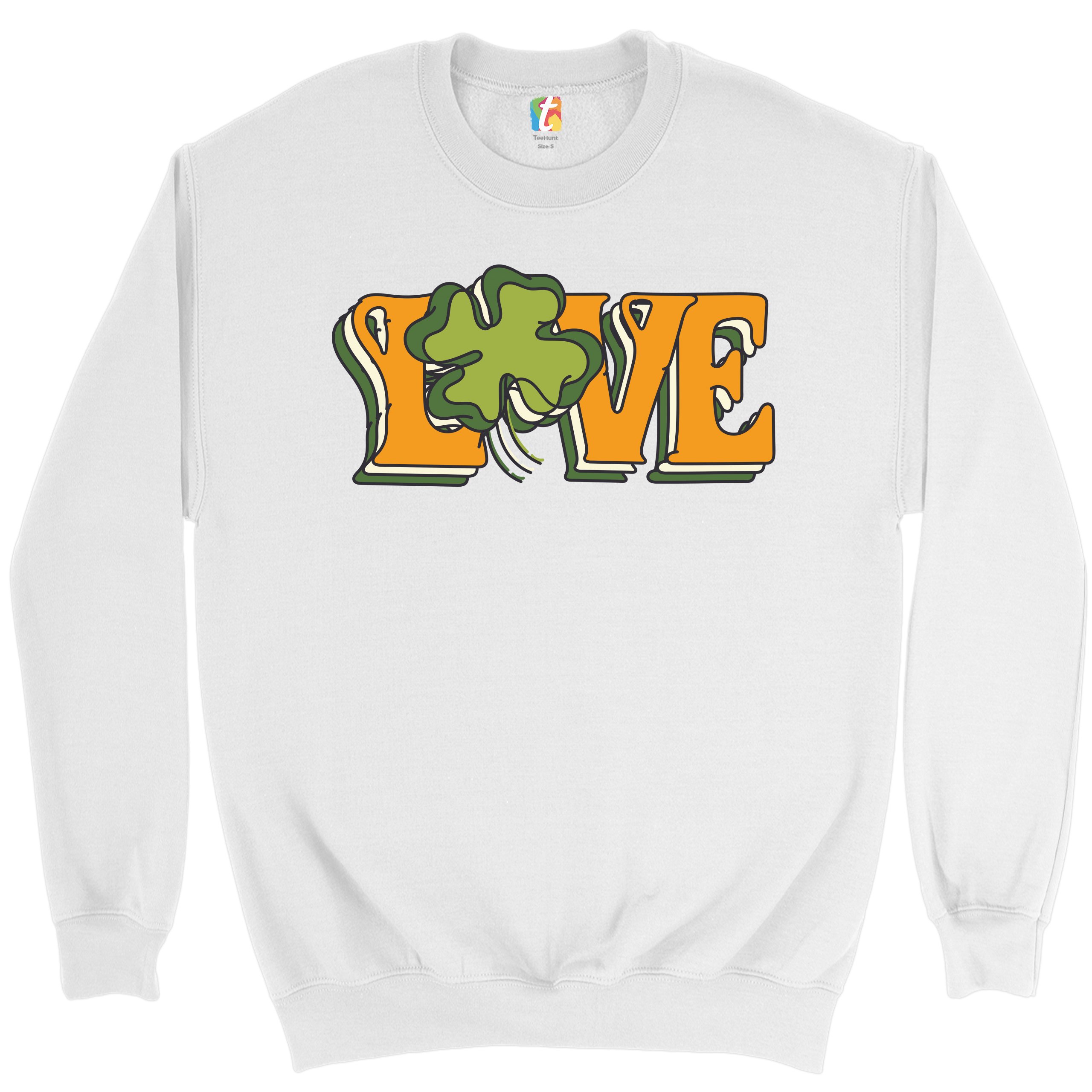 LOVE Sweatshirt Irish Shamrock St. Patrick's Day Holiday Clover Crewneck - Picture 22 of 36