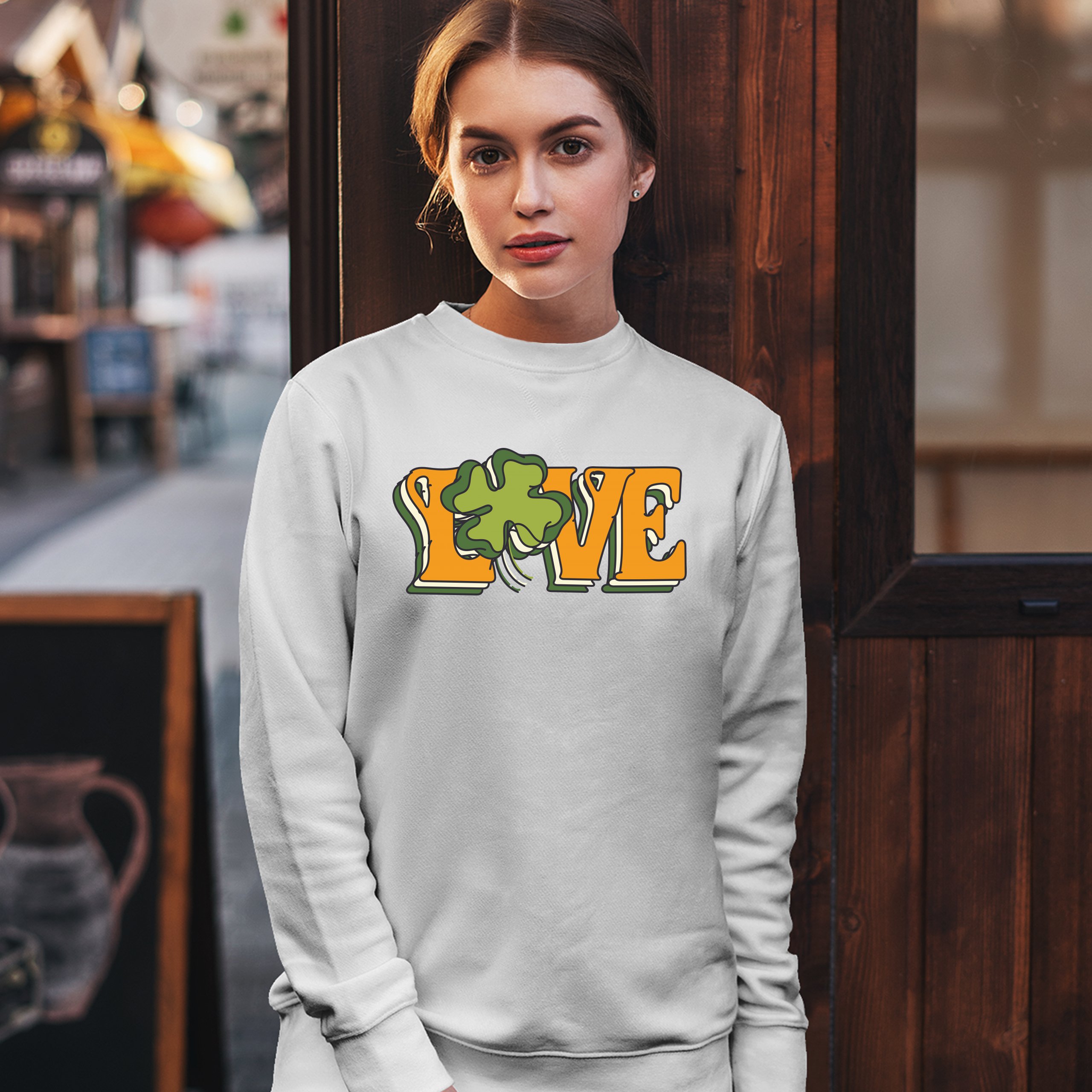 LOVE Sweatshirt Irish Shamrock St. Patrick's Day Holiday Clover Crewneck - Picture 26 of 36