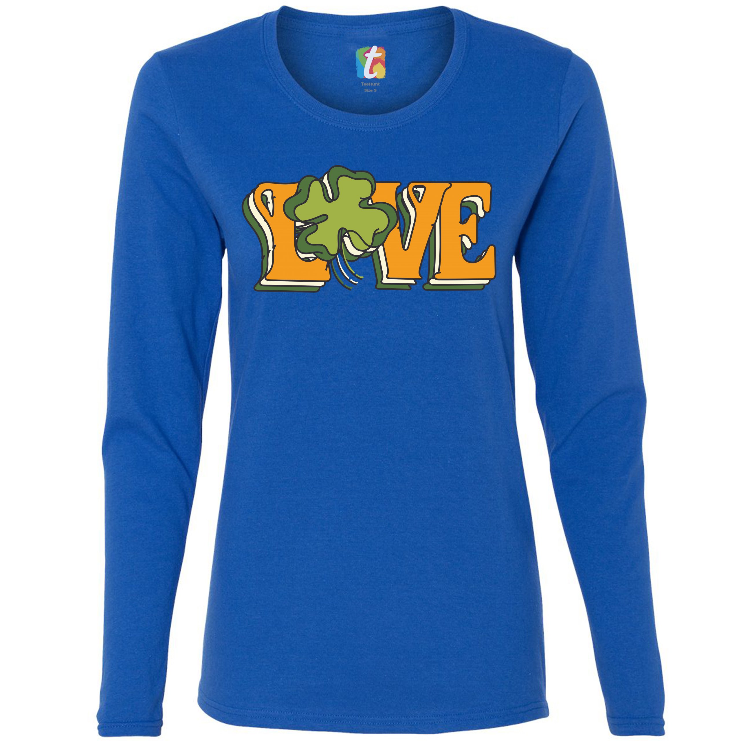 LOVE Women's Long Sleeve T-shirt Irish Shamrock St Patrick's Day Holiday Clover - Picture 23 of 29