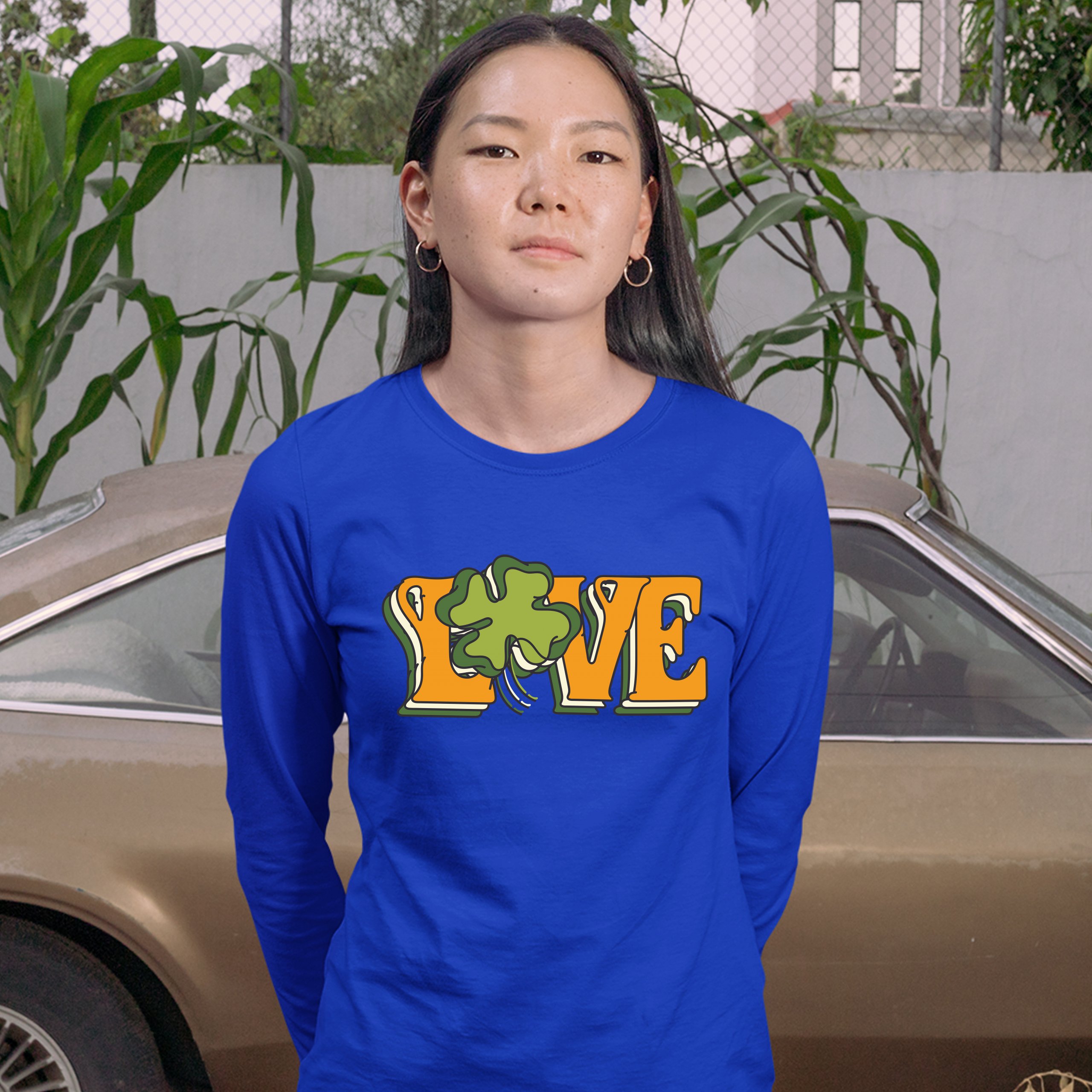 LOVE Women's Long Sleeve T-shirt Irish Shamrock St Patrick's Day Holiday Clover - Picture 25 of 29
