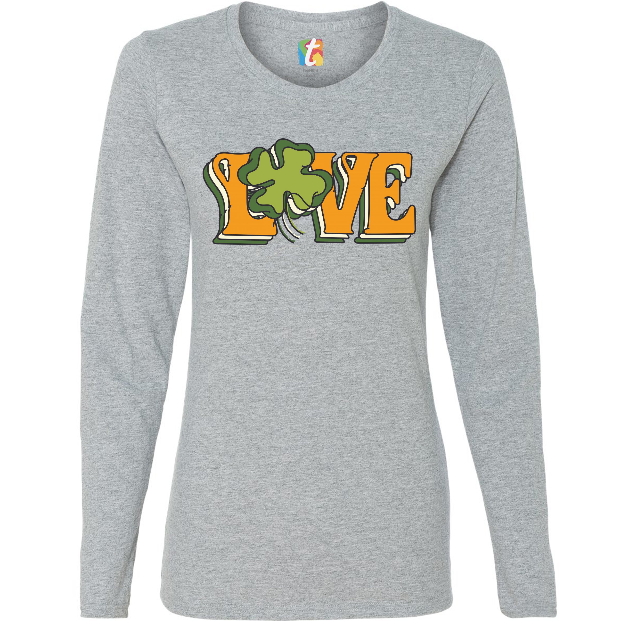 LOVE Women's Long Sleeve T-shirt Irish Shamrock St Patrick's Day Holiday Clover - Picture 7 of 29