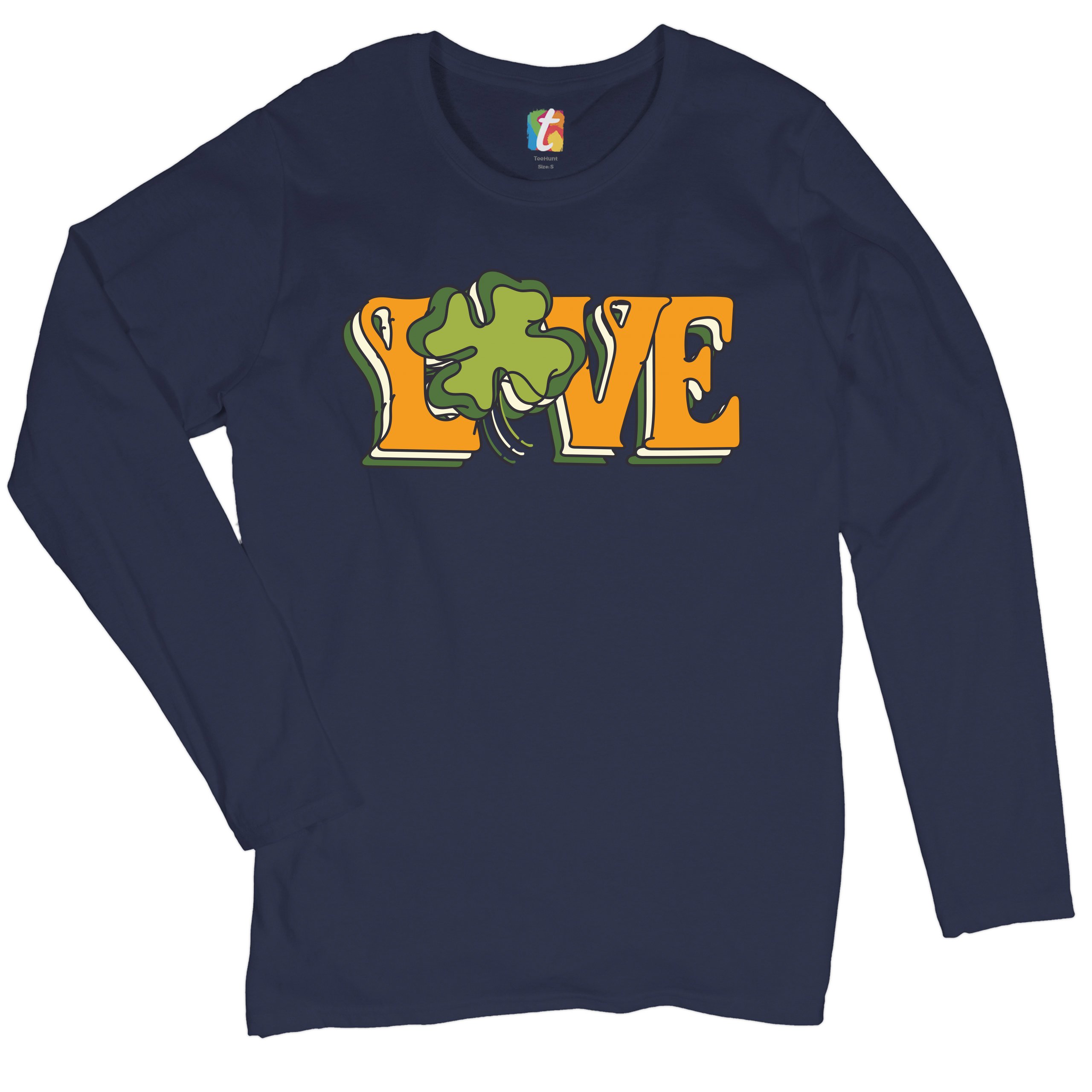 LOVE Women's Long Sleeve T-shirt Irish Shamrock St Patrick's Day Holiday Clover - Picture 18 of 29