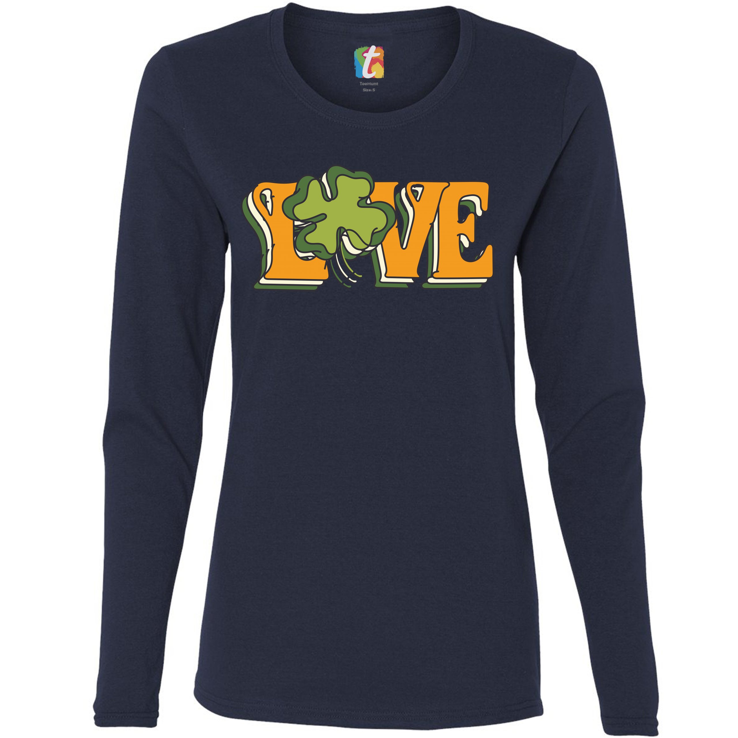 LOVE Women's Long Sleeve T-shirt Irish Shamrock St Patrick's Day Holiday Clover - Picture 19 of 29