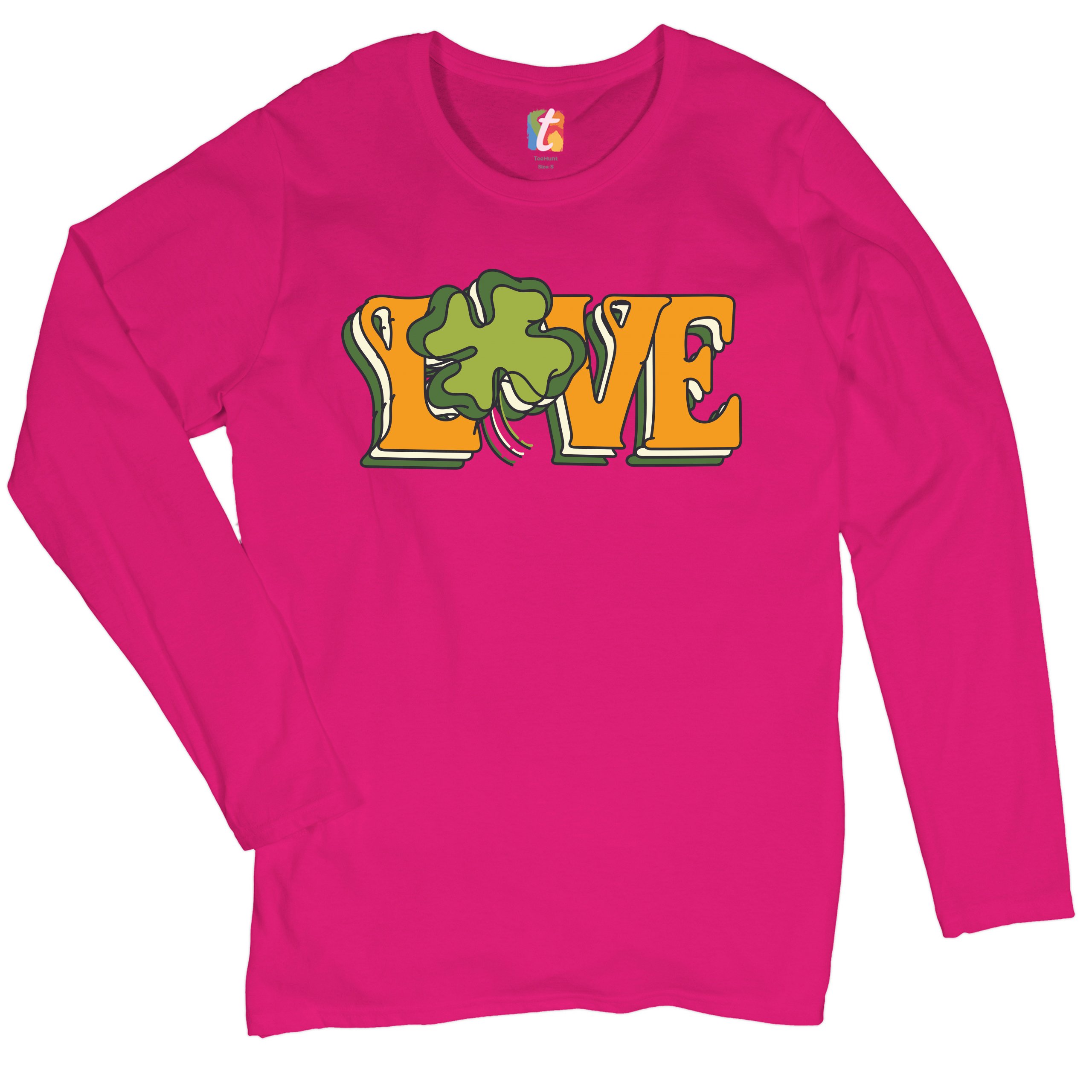 LOVE Women's Long Sleeve T-shirt Irish Shamrock St Patrick's Day Holiday Clover - Picture 26 of 29