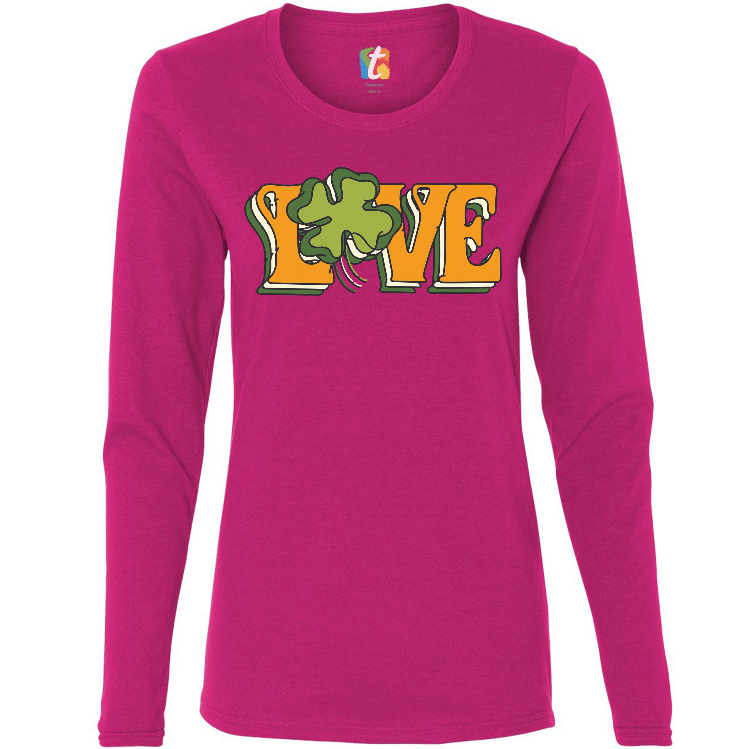 LOVE Women's Long Sleeve T-shirt Irish Shamrock St Patrick's Day Holiday Clover - Picture 27 of 29