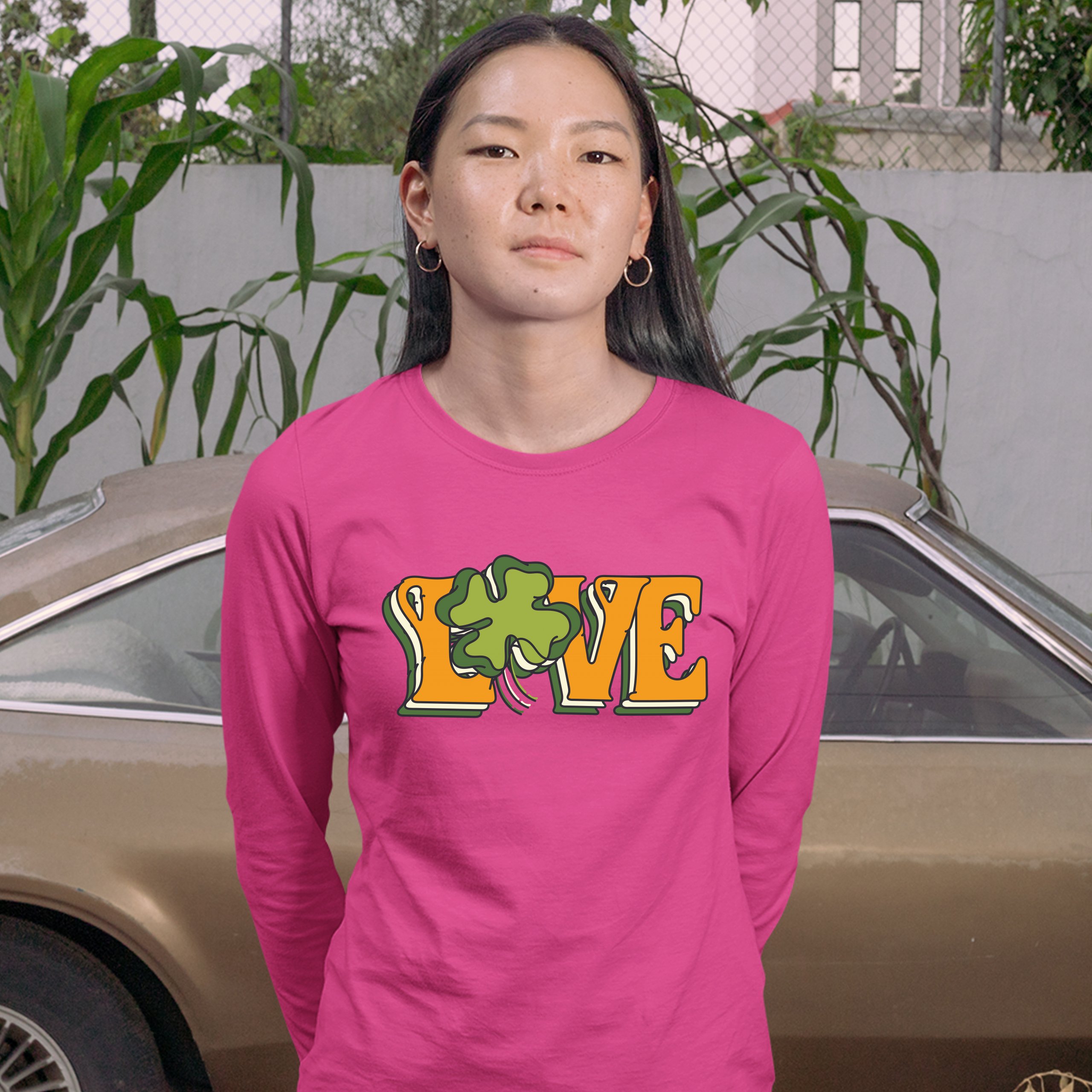 LOVE Women's Long Sleeve T-shirt Irish Shamrock St Patrick's Day Holiday Clover - Picture 29 of 29