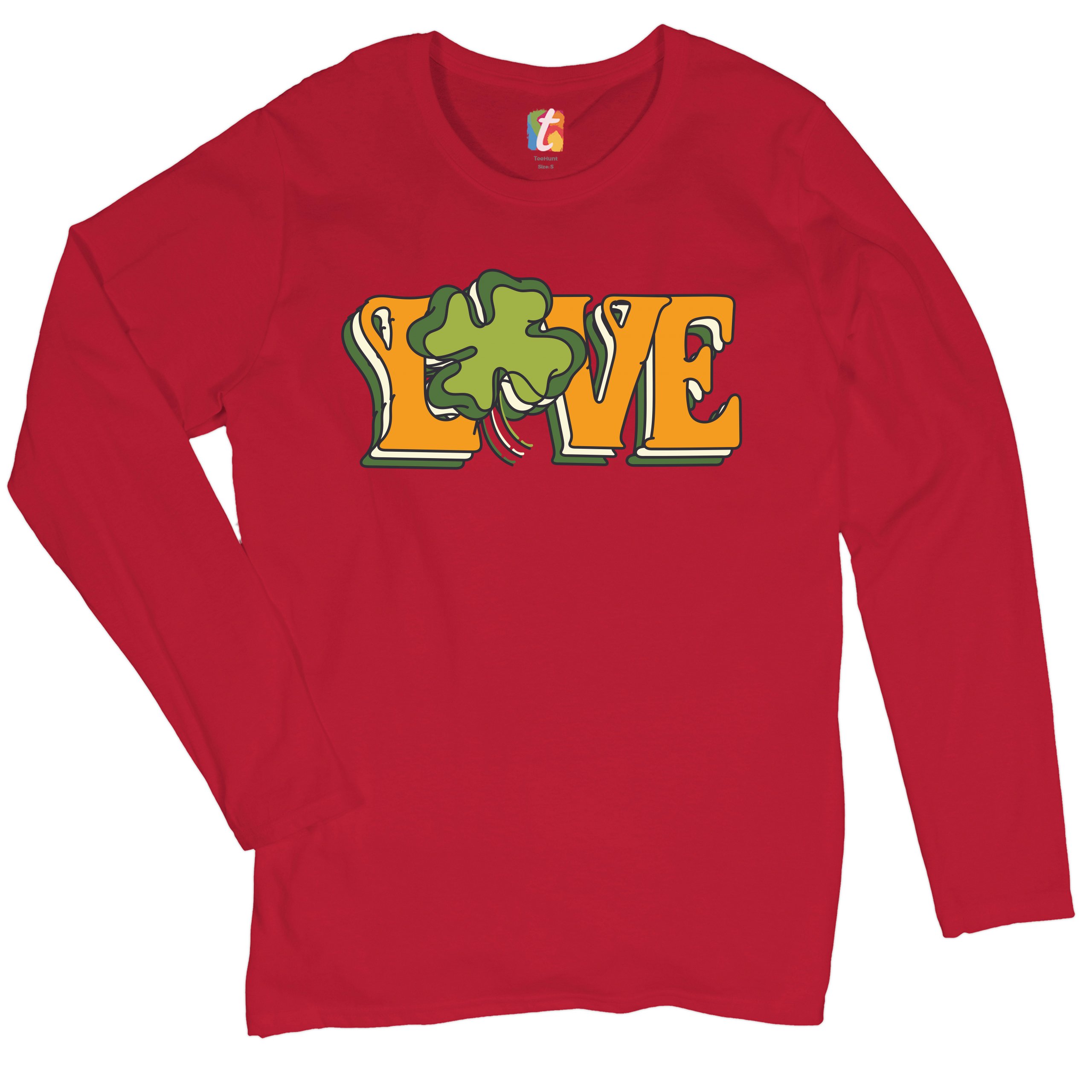 LOVE Women's Long Sleeve T-shirt Irish Shamrock St Patrick's Day Holiday Clover - Picture 10 of 29