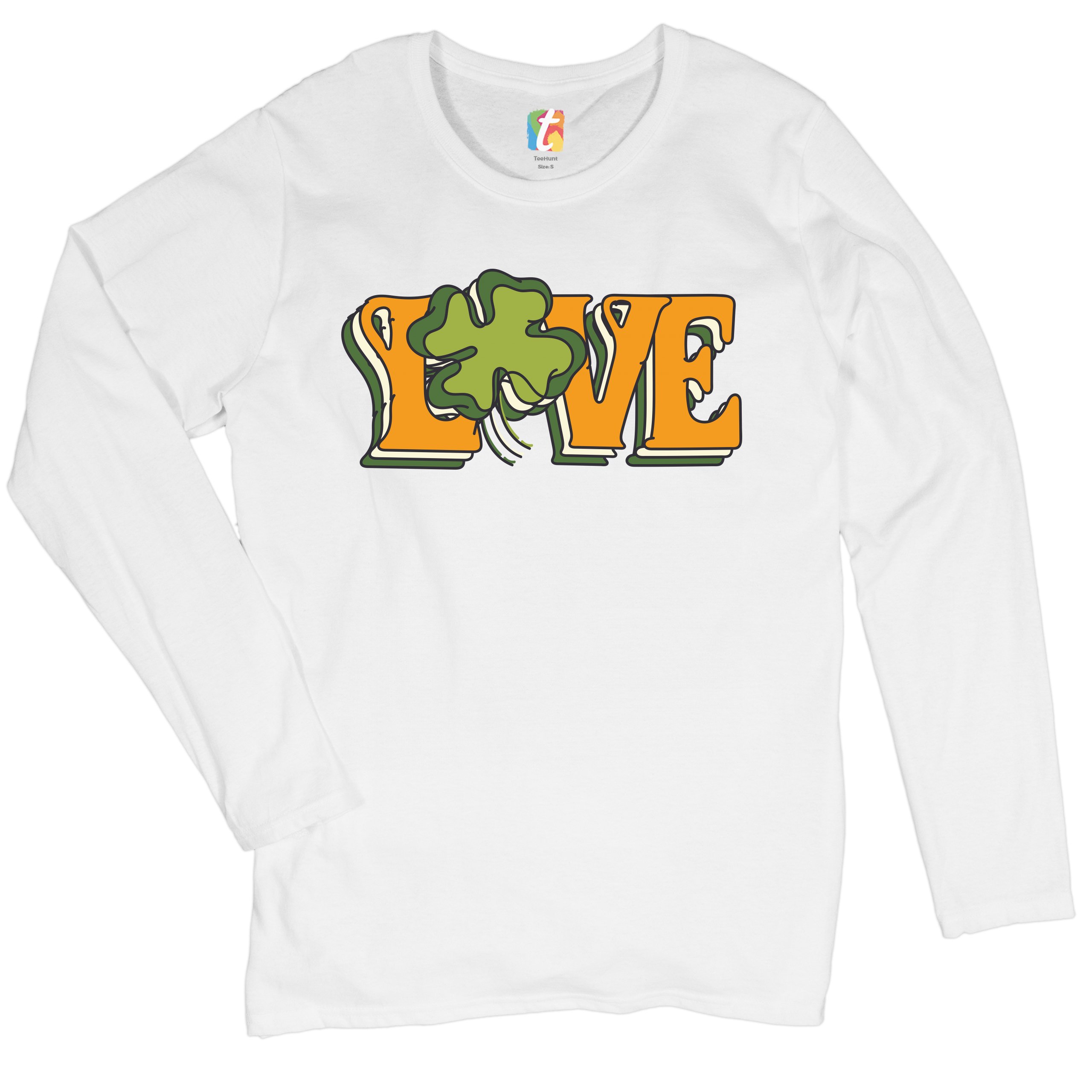 LOVE Women's Long Sleeve T-shirt Irish Shamrock St Patrick's Day Holiday Clover - Picture 14 of 29