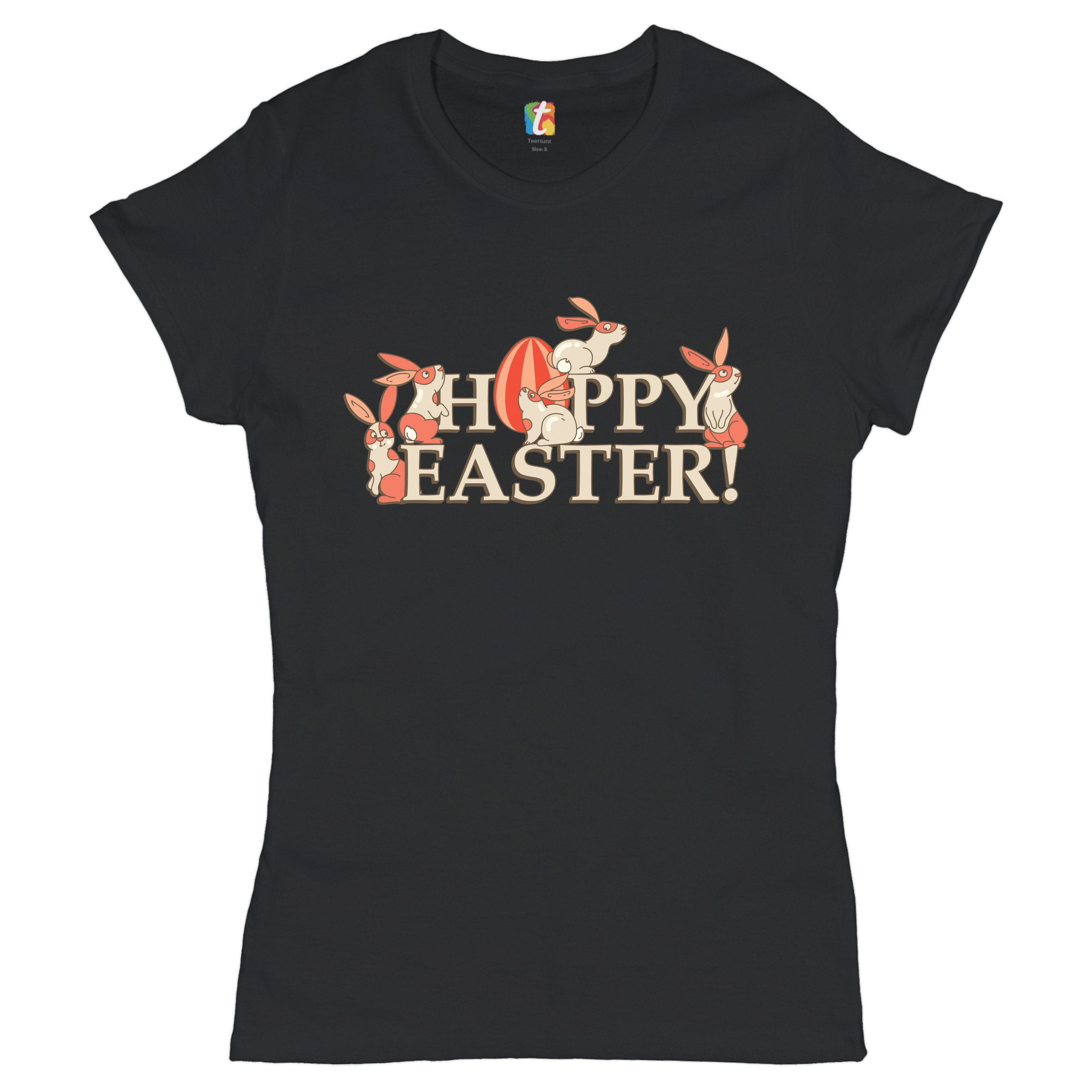 Happy Easter! T-Shirt Hoppy Easter Bunnies Holiday Egg Hunt Women's Tee - Picture 8 of 49