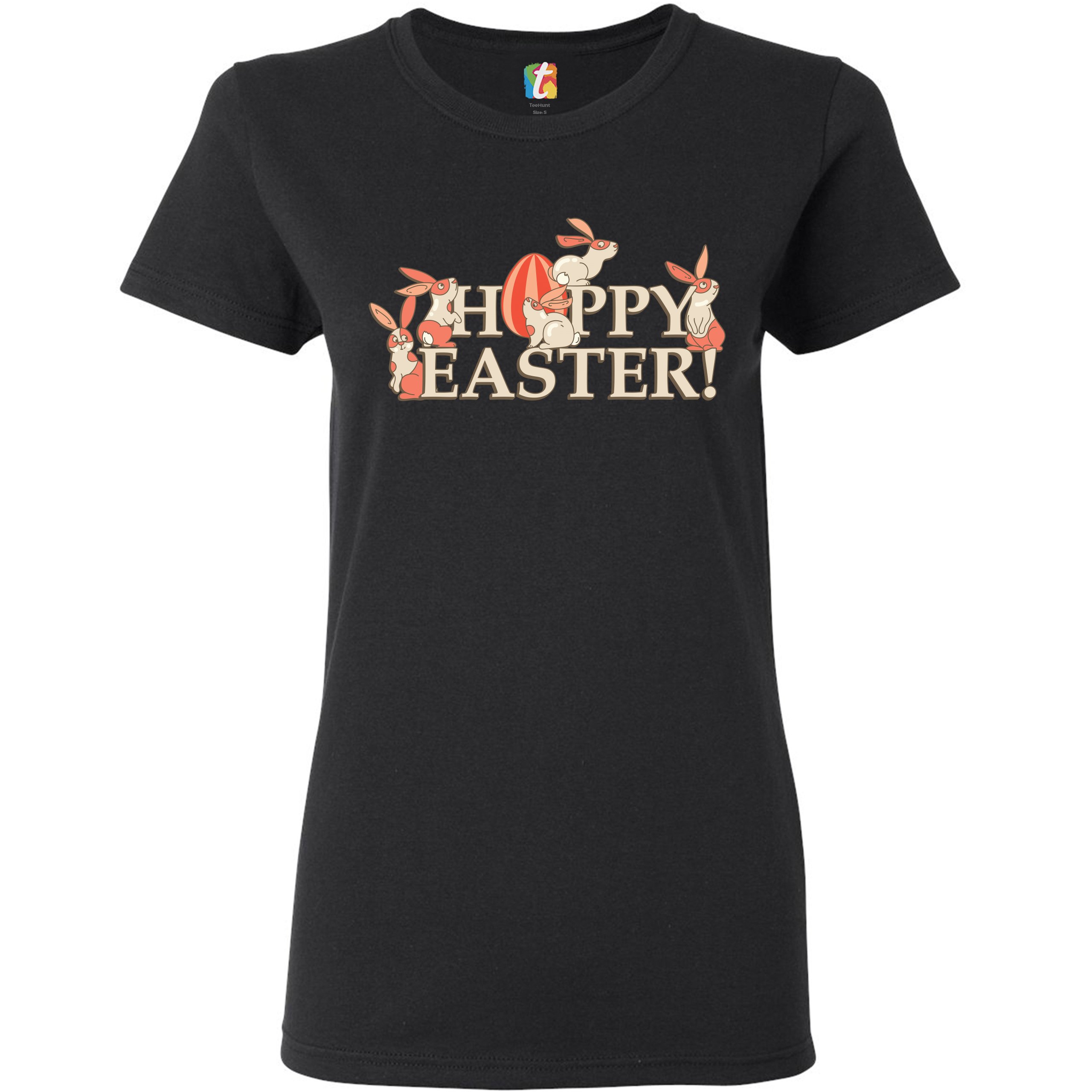 Happy Easter! T-Shirt Hoppy Easter Bunnies Holiday Egg Hunt Women's Tee - Picture 9 of 49
