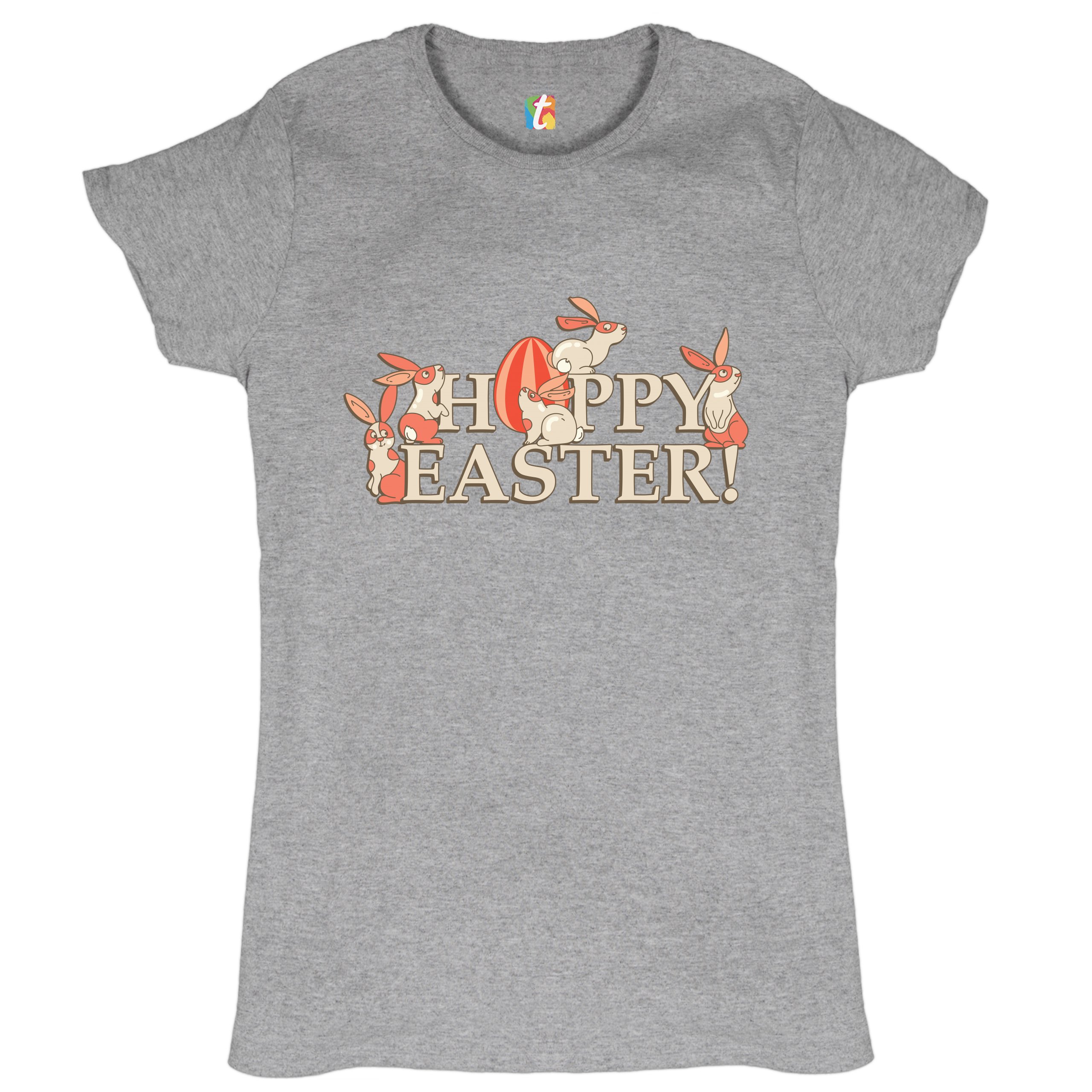 Happy Easter! T-Shirt Hoppy Easter Bunnies Holiday Egg Hunt Women's Tee - Picture 15 of 49