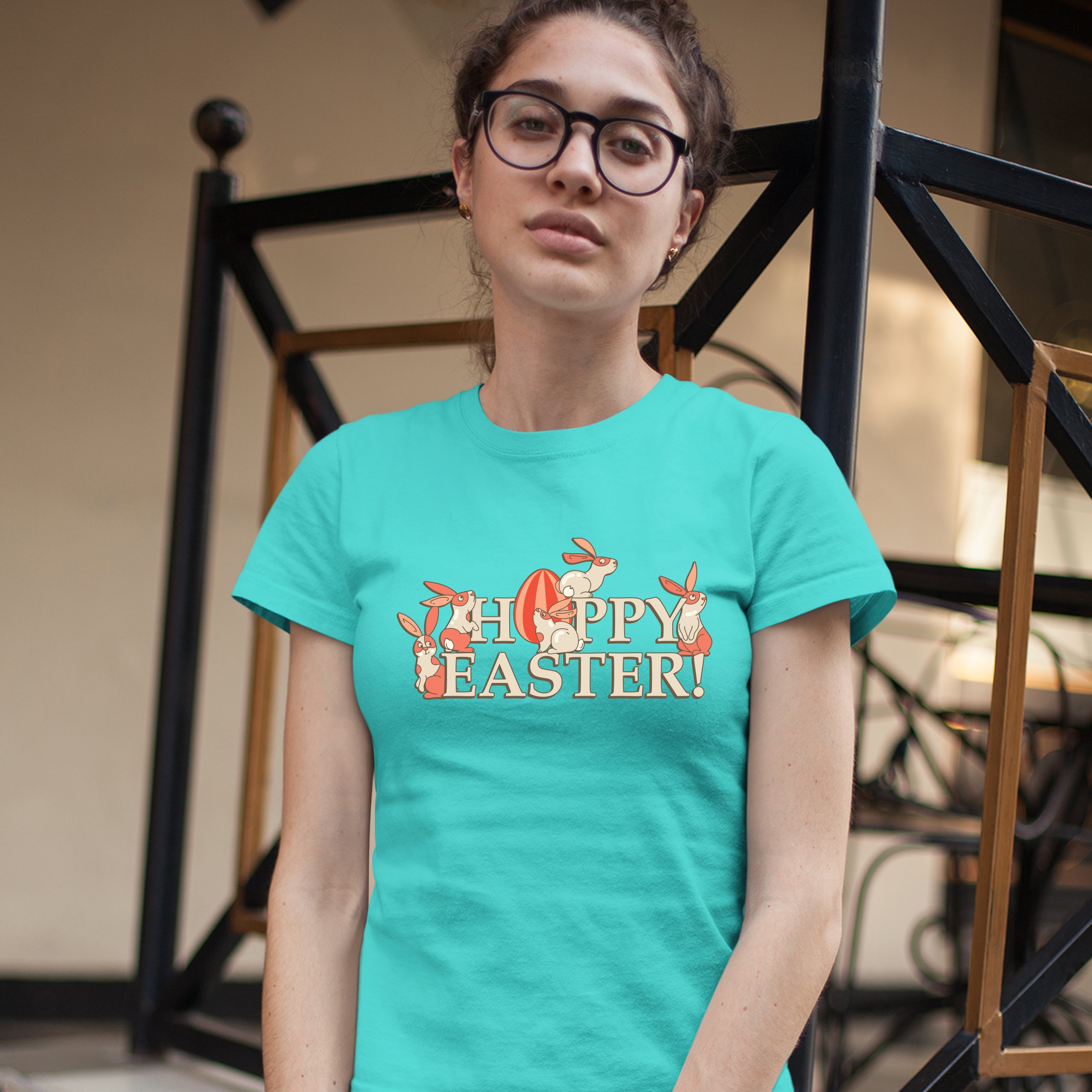 Happy Easter! T-Shirt Hoppy Easter Bunnies Holiday Egg Hunt Women's Tee - Picture 39 of 49