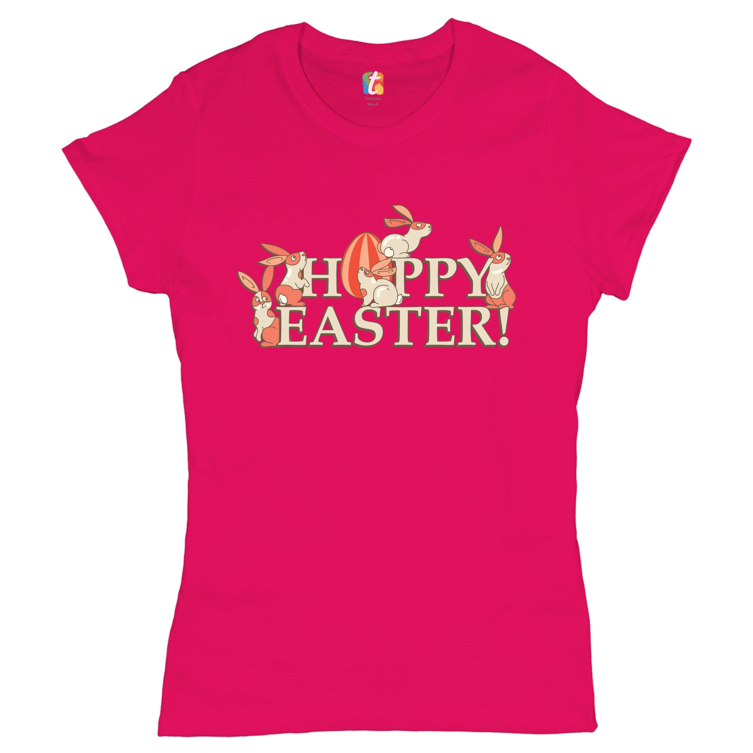 Happy Easter! T-Shirt Hoppy Easter Bunnies Holiday Egg Hunt Women's Tee - Picture 43 of 49