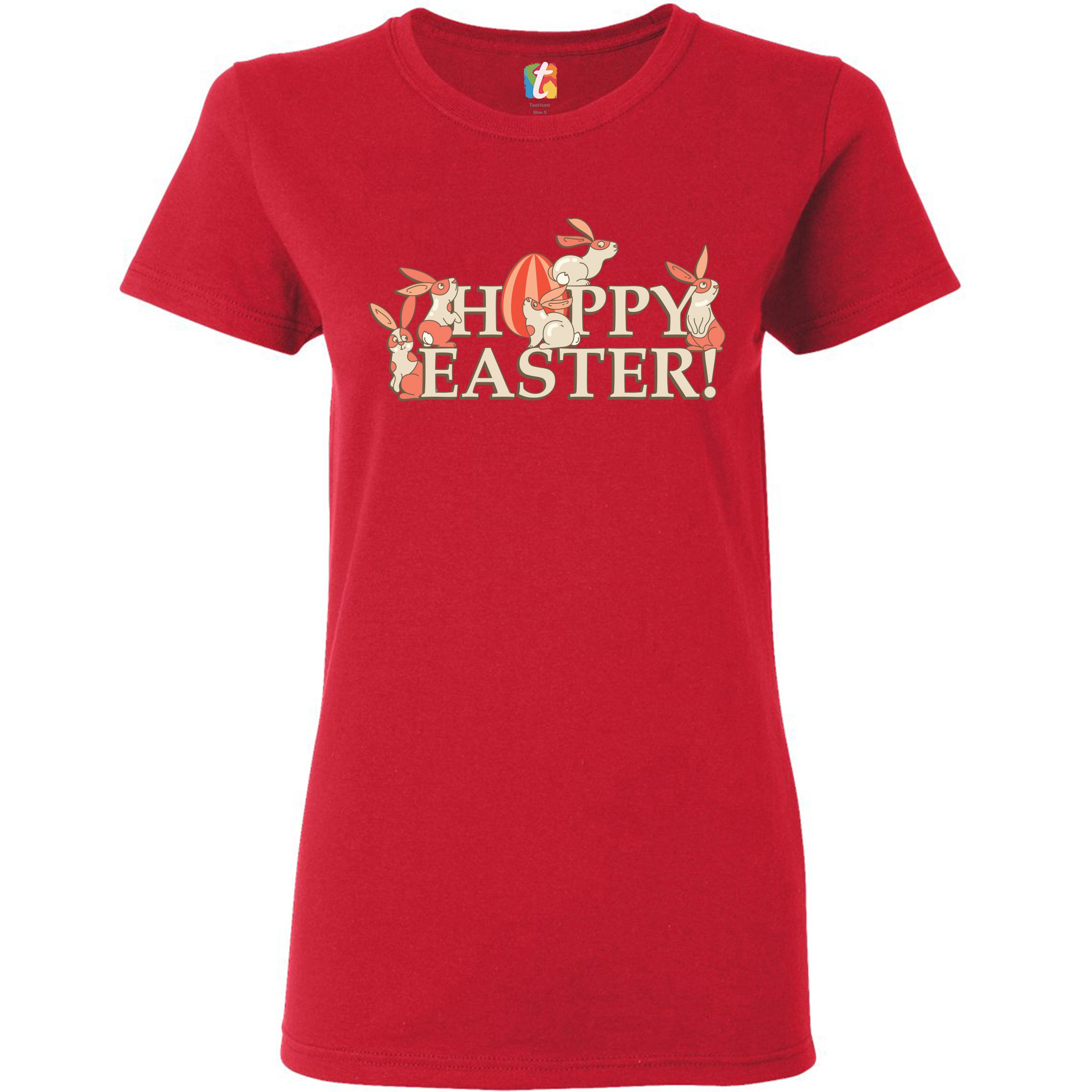Happy Easter! T-Shirt Hoppy Easter Bunnies Holiday Egg Hunt Women's Tee - Picture 23 of 49